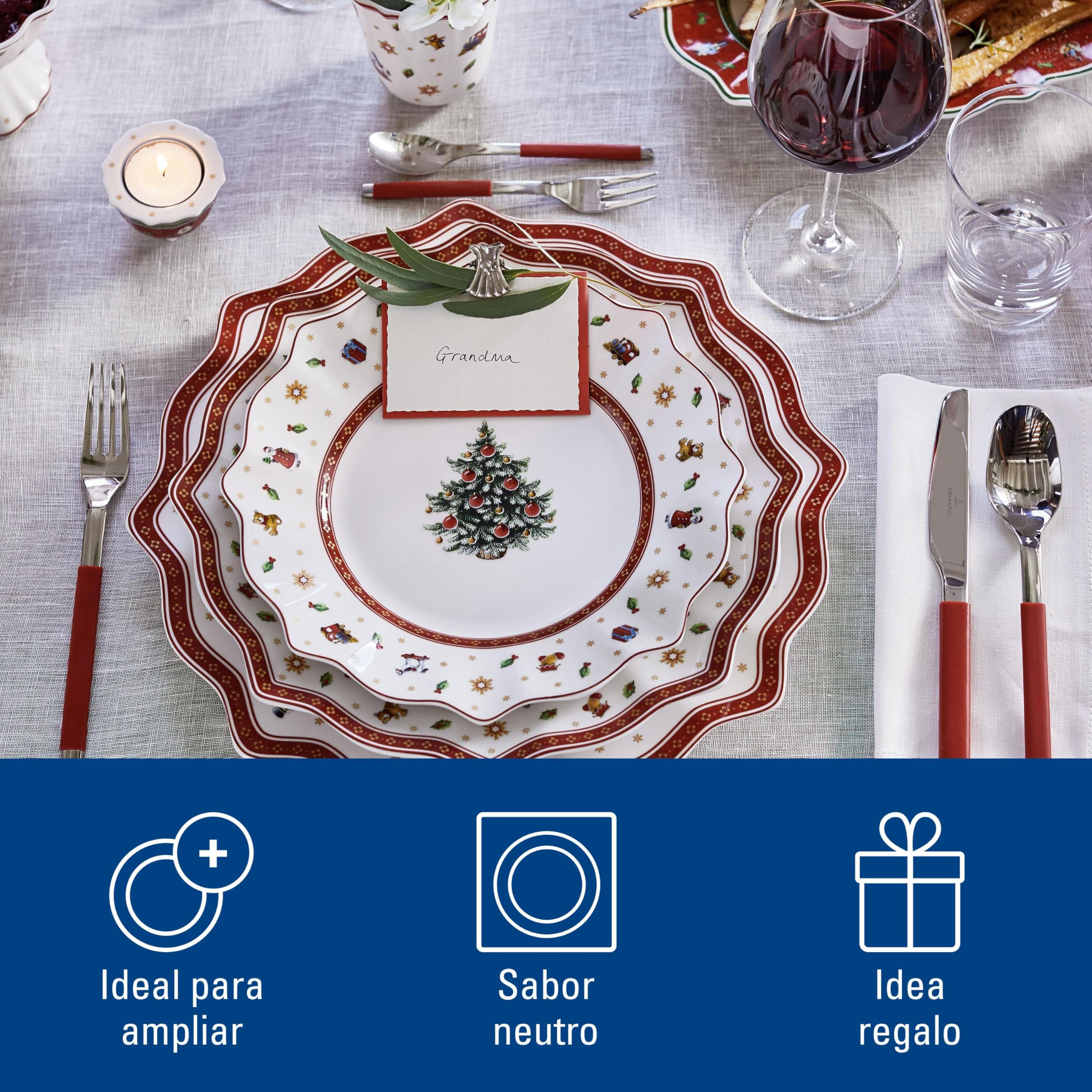 Villeroy & Boch Toy's Delight Assiette de présentation, 35 cm, Porcelaine Premium, Blanc/Rouge