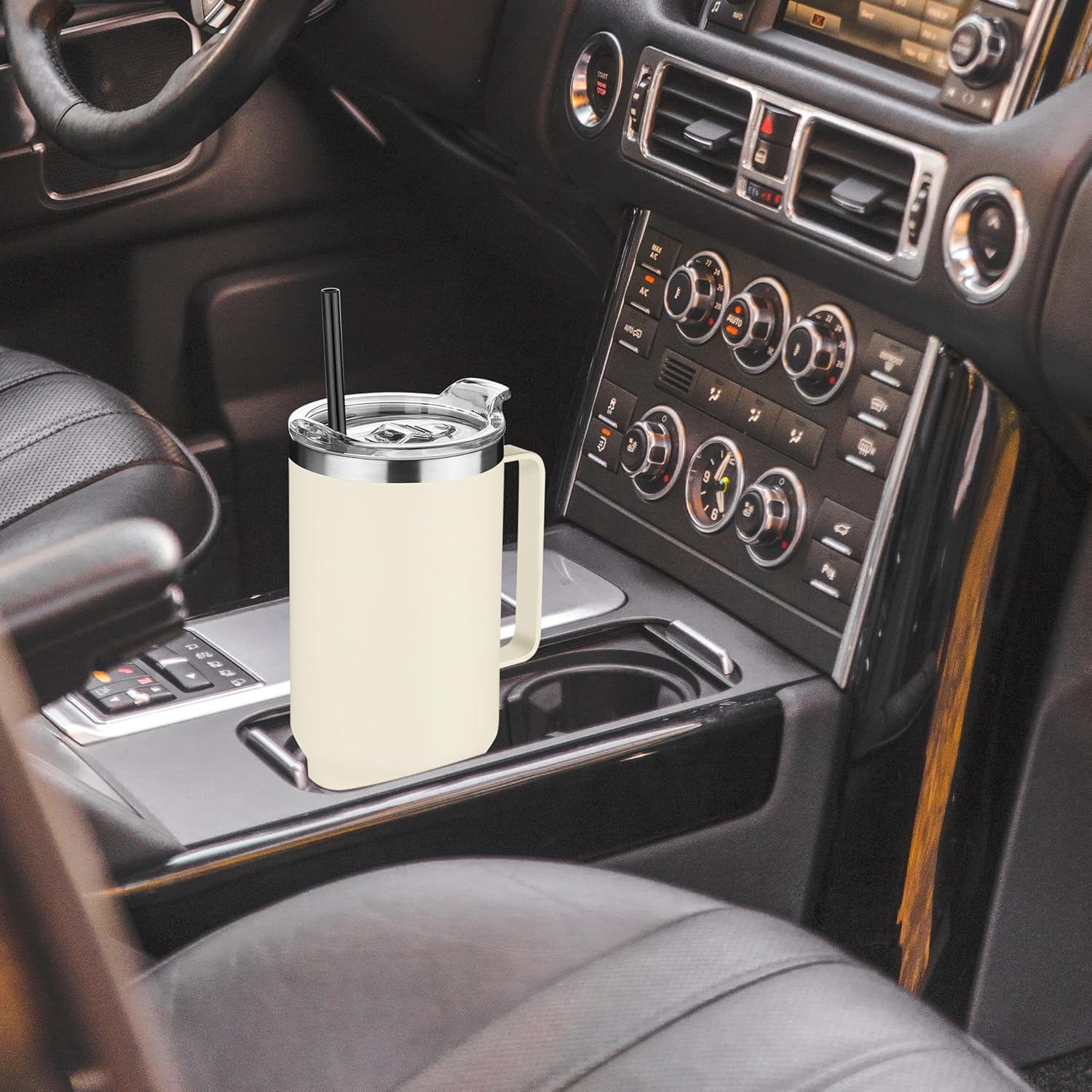 HASLE OUTFITTERS 40 oz Stainless Steel Tumbler with Handle, Vacuum Insulated Tumblers Bulk, Reusable Double Wall Travel Coffee Mug, Durable Powder Coated Water Bottle(Beige, 1) - Image 4