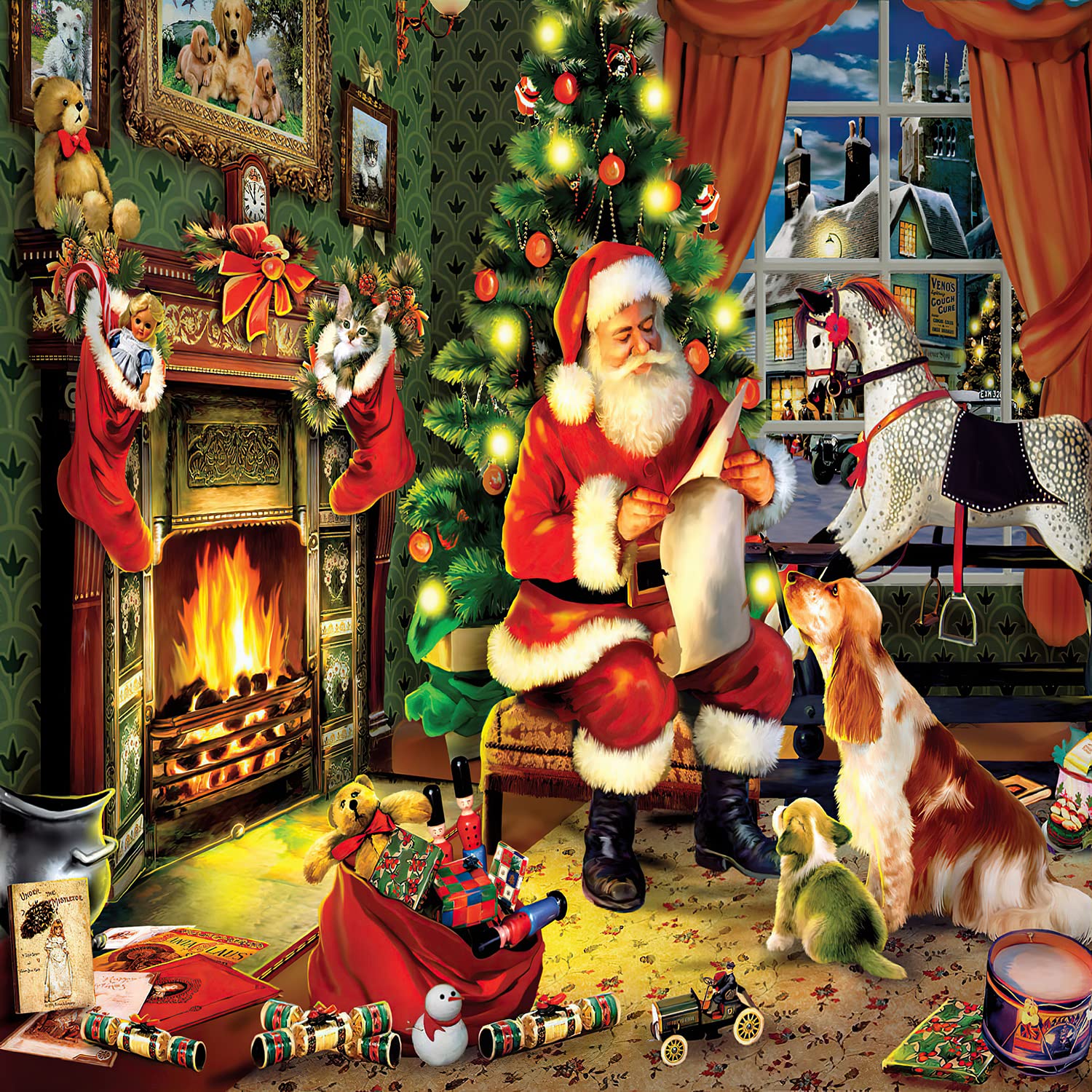 Santas Fireplace Light Up Fireplace Water Globe 3 Wick Candle Holder