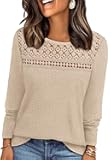 Womens Lace Long Sleeve Shirts Fall Tops Fashion Dressy Casual Lightweight Sweaters Mesh Clothes Trendy Waffle Knit