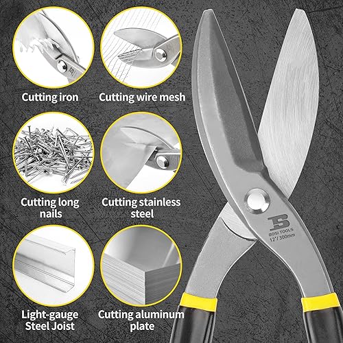 Miniatura 9 de B BOSI TOOLS Cortadores de metal con patrón recto de 10 pulgadas, acero al carbono forjado y tratado térmicamente de alta resistencia con cómodo