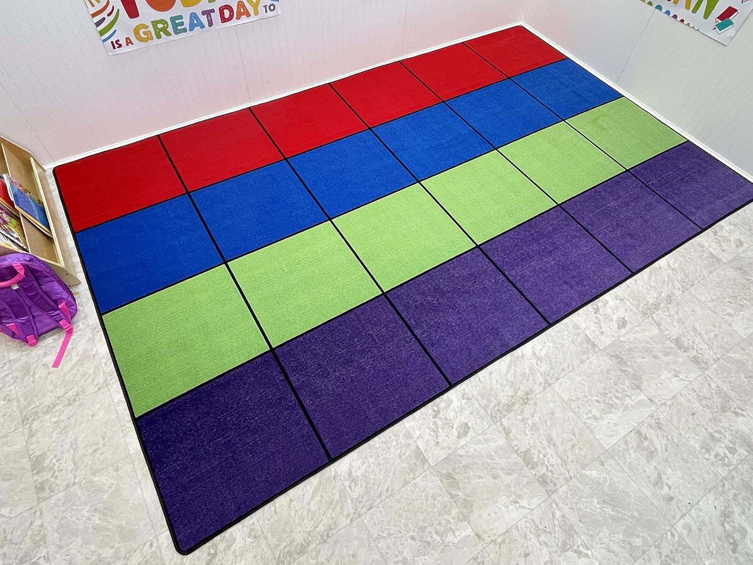 KIDCARPET.COM Blocks Seating Classroom Rug Multi with 24 Squares, 7'6" x 12' Rectangle, Educational Classroom Rug, Kids Learning Play Mat | Area Rug for Bedroom or Playroom