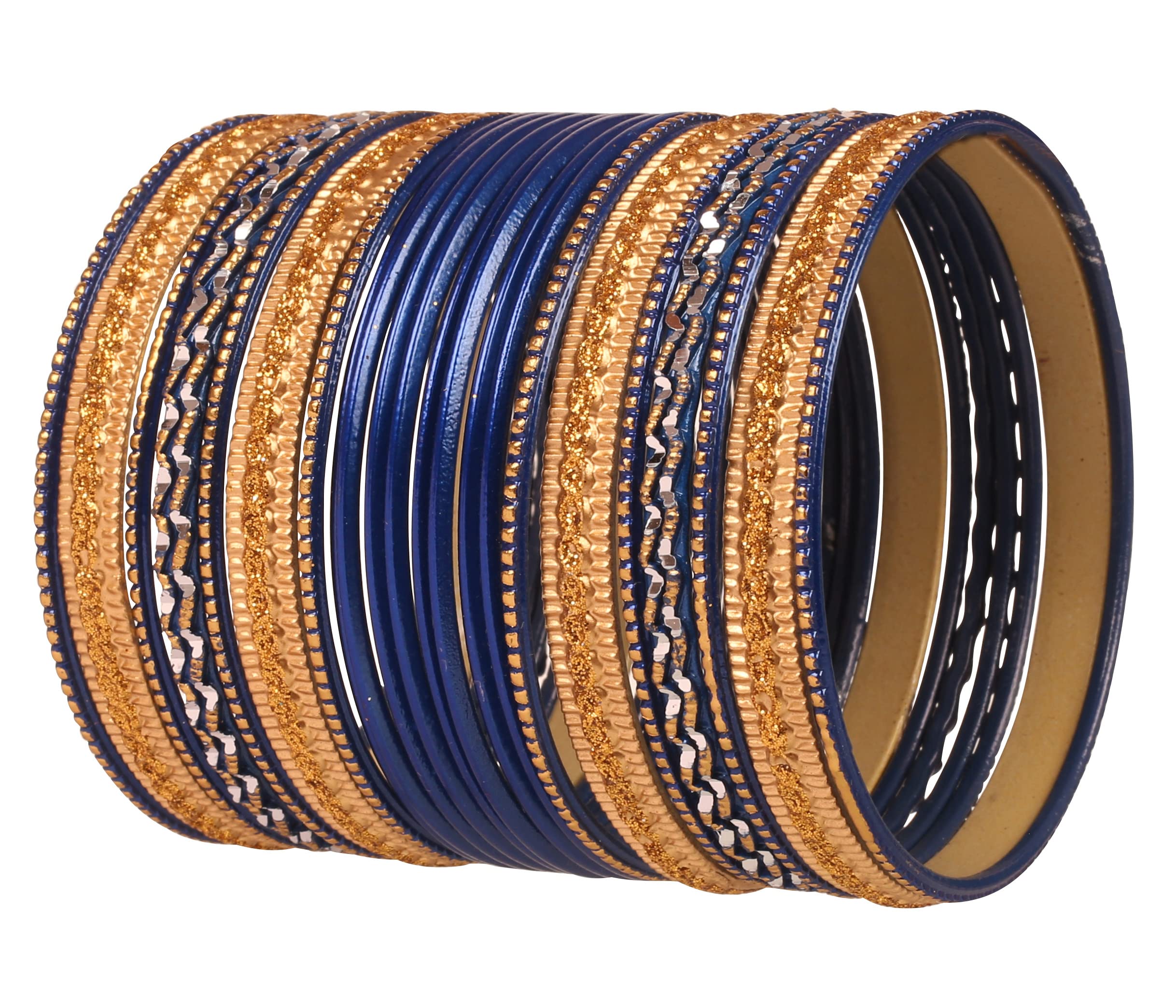 TouchstoneIndian Metal Bangles for Women Gold Alloy Bracelets desi 2 Dozen Bangle Collection Bollywood Women's Jewelry Set Multi Stacking Wide Chunky Textured Golden Set of 24 in Gold or White Tone