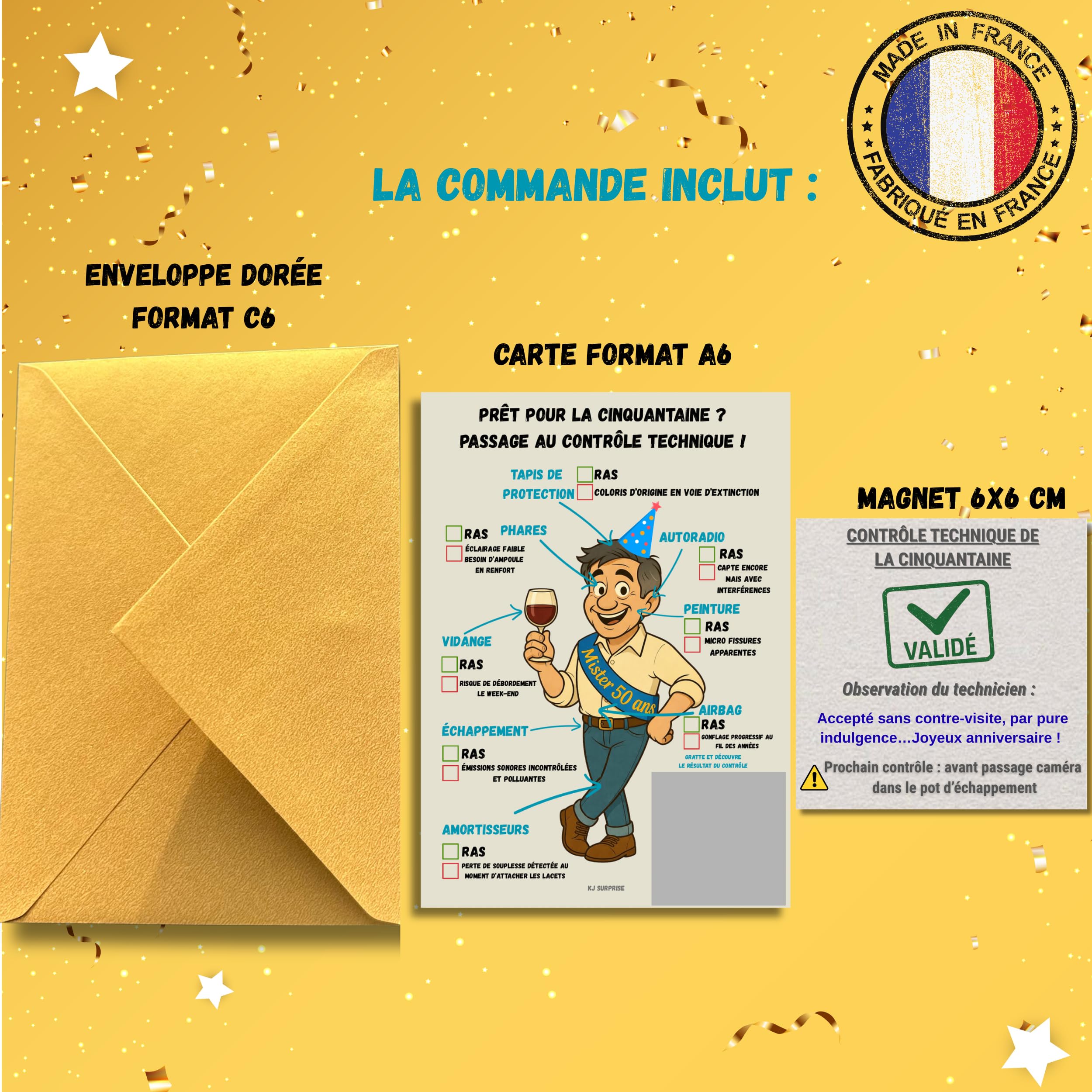 Carte et Magnet Anniversaire 50 Ans à Gratter – Contrôle Technique Humoristique – Carte 50 ans Homme Originale – Carte Anniversaire 50 Ans Drôle Humoristique - 5