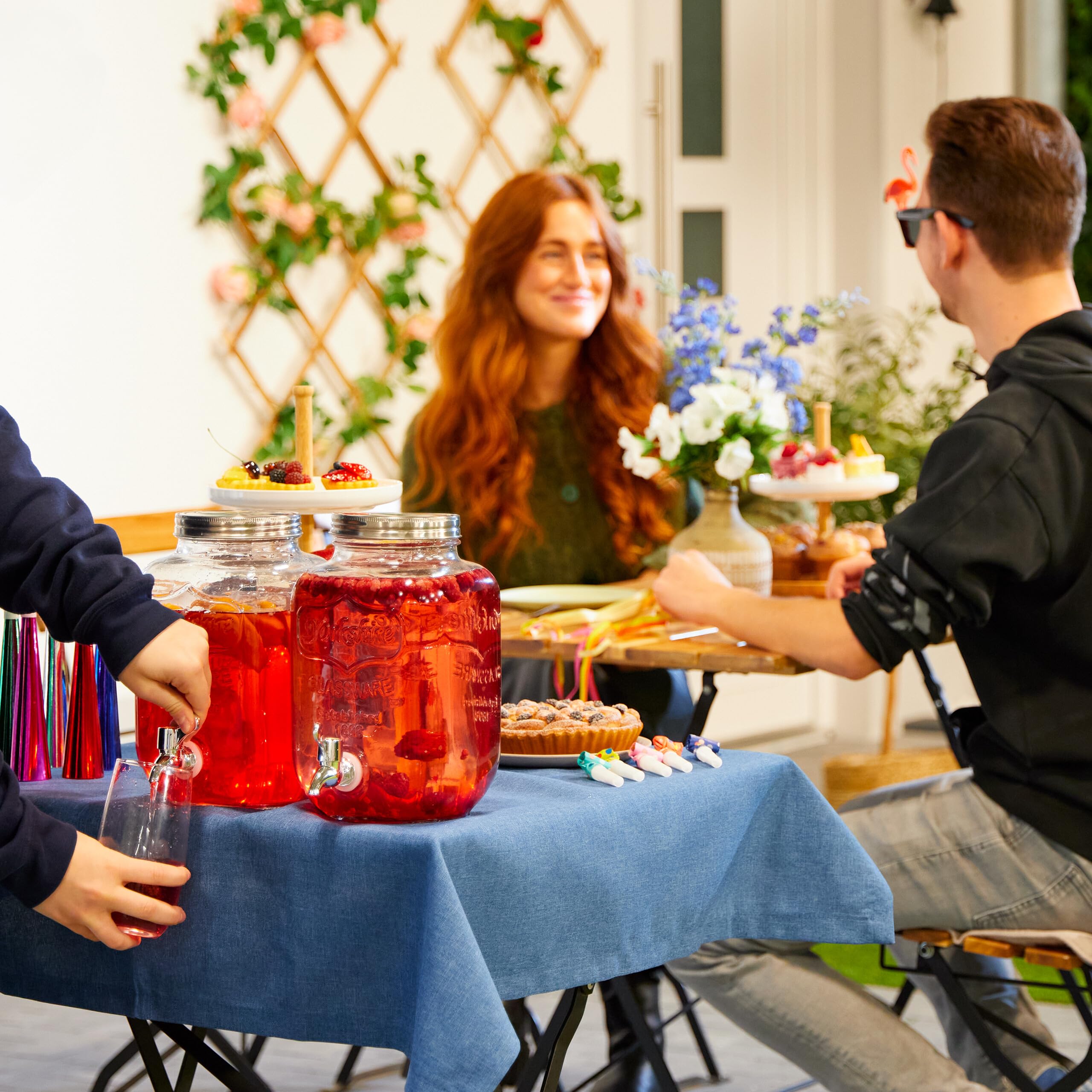 Relaxdays Distributeur de Boisson, Lot de 2, Volume : 4 litres, Robinet et Couvercle, pour la Limonade, Transparent