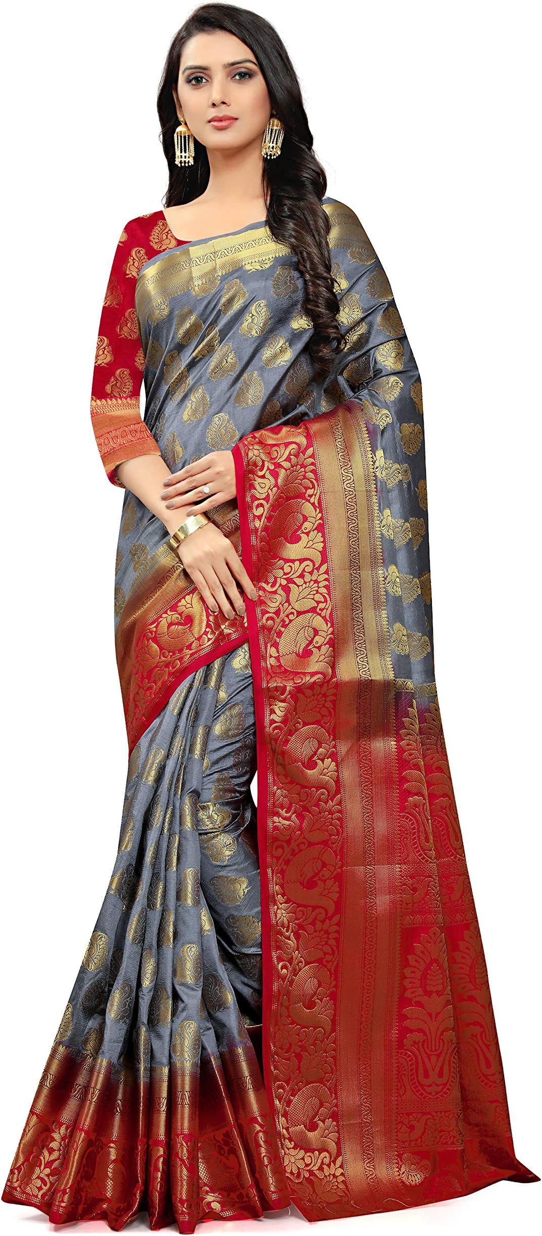 neeahWomen's Banarasi Art Silk Special Occassion Wear With Unstitched Blouse Piece