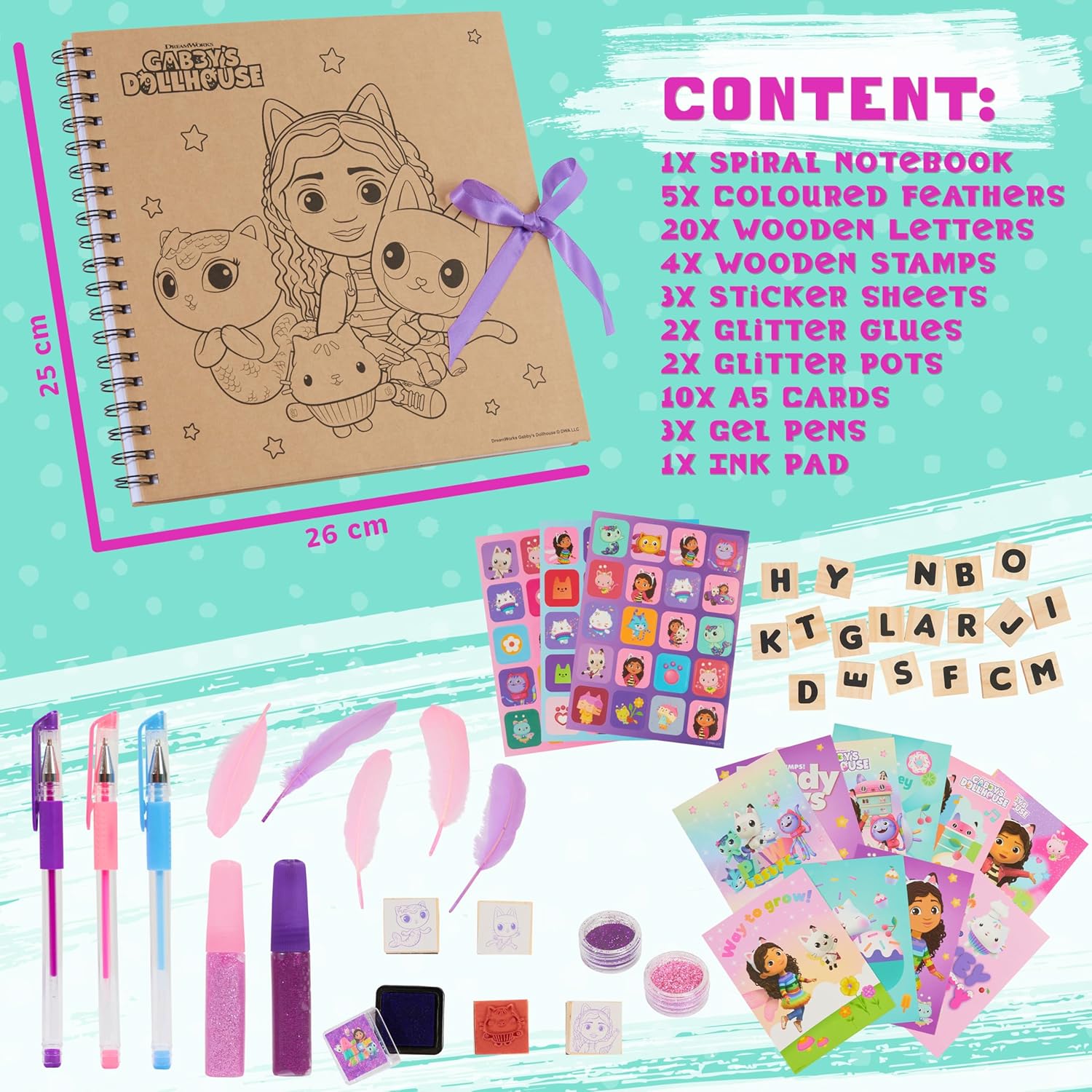 Gabby's Dollhouse Scrapbook Kit for Kids Art Supplies Craft Set Scrapbook Accessories Stickers Stamps Gel Pens Gifts for Girls
