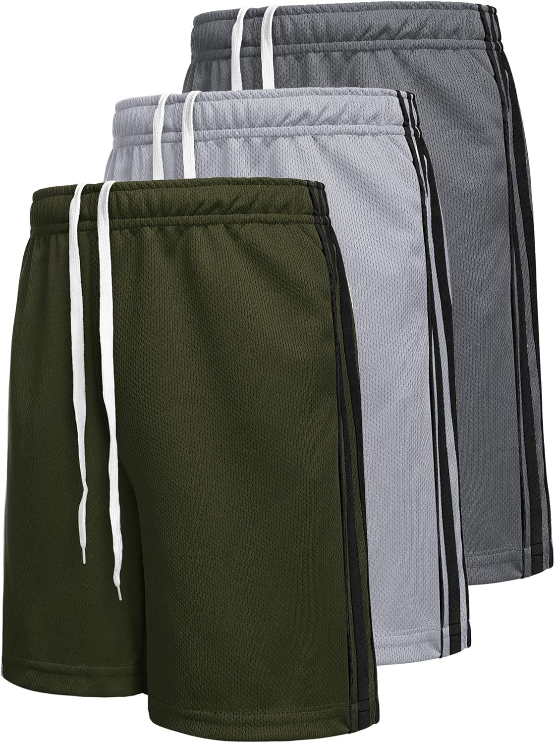 Boyoo Big Boys Youth 3 Pack Fast Dry Athletic Performance Shorts Mesh Active Basketball Shorts with Pockets: Clothing