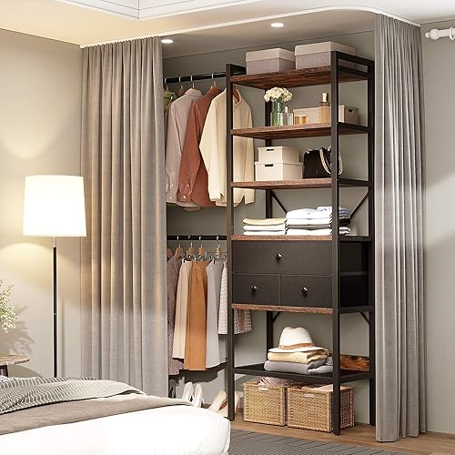 Miniatura 6 de DWVO Sistema de armario con 3 cajones, organizadores de armario y almacenamiento con estantes y 3 barras de suspensión expandibles, se adapta a un