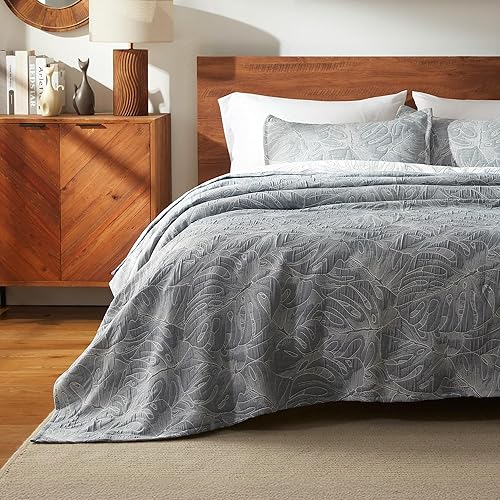 SLEEP ZONE Juego de edredón floral tamaño matrimonialqueen, edredón jacquard ultra suave y ligero con 2 fundas de almohada, juego de colcha de 3