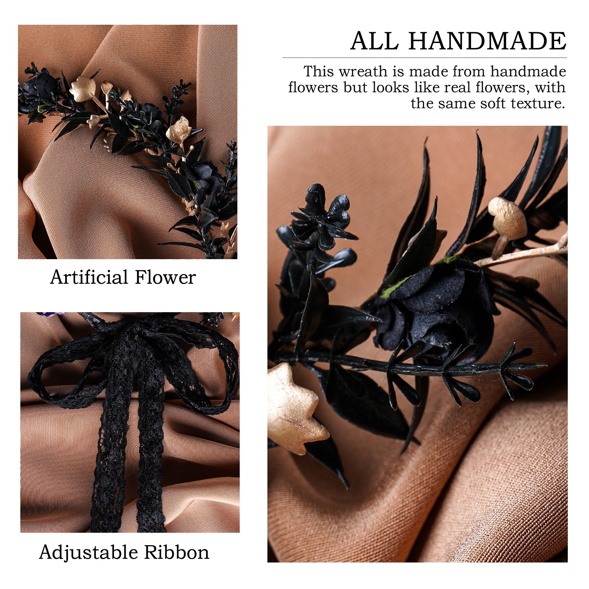 MOSTORY Black Elf Flower Crown Gothic Floral Headband Medieval Accessories for Halloween Cosplay - Image 3
