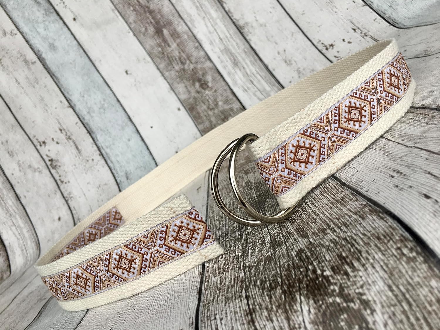 Tan Cream Ribbon Belt, Fabric Belts for Men or Women, Woven Nickel D Ring Belt, Handmade Cotton Belts, Boho Gift