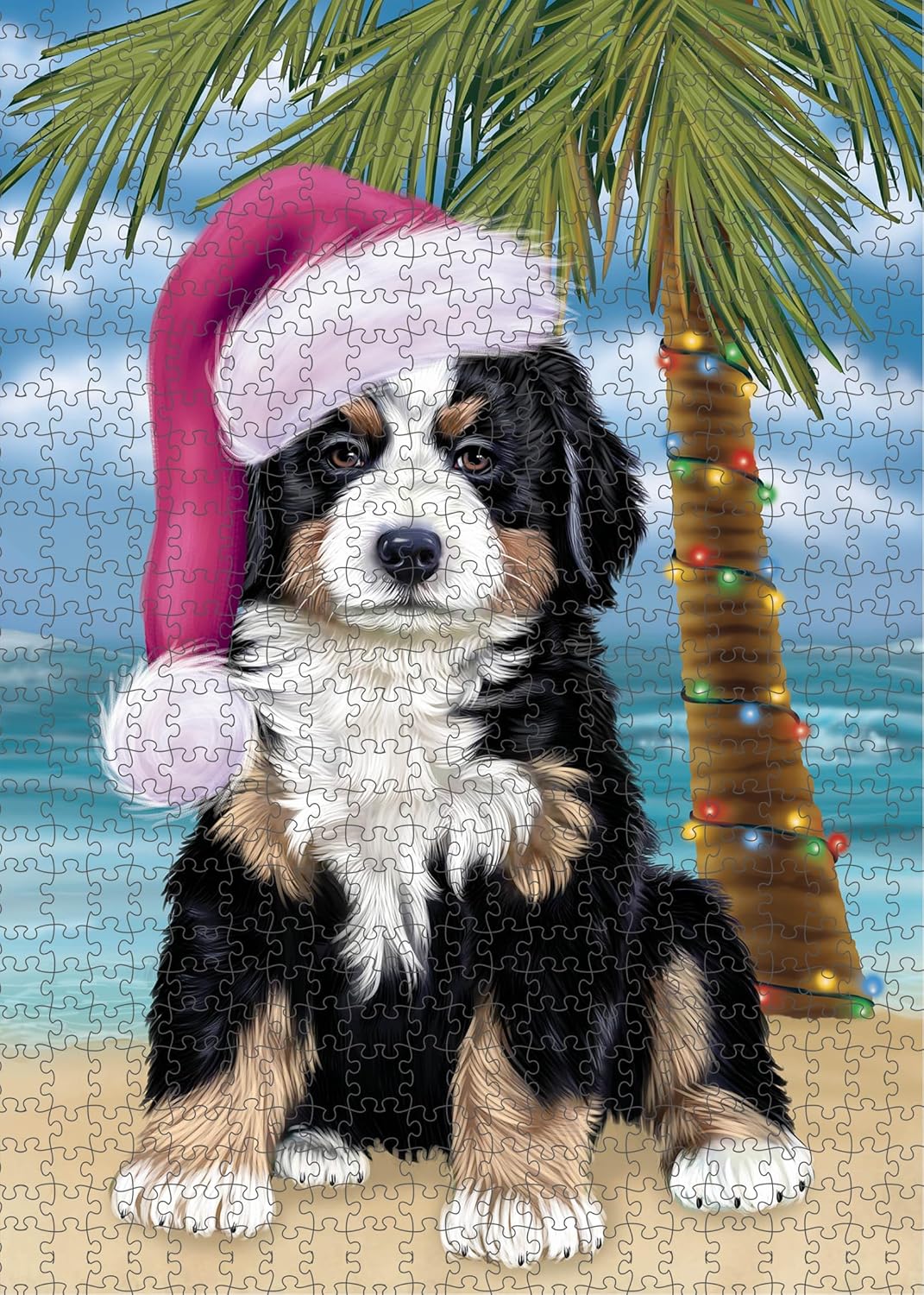 Christmas Summertime Beach Bernese Mountain Dog Jigsaw Puzzle for Adults - Animal Printed Interlocking Puzzle Game Artwork - Gift for Dog Lover's - 500 Pcs 20.5"x15"