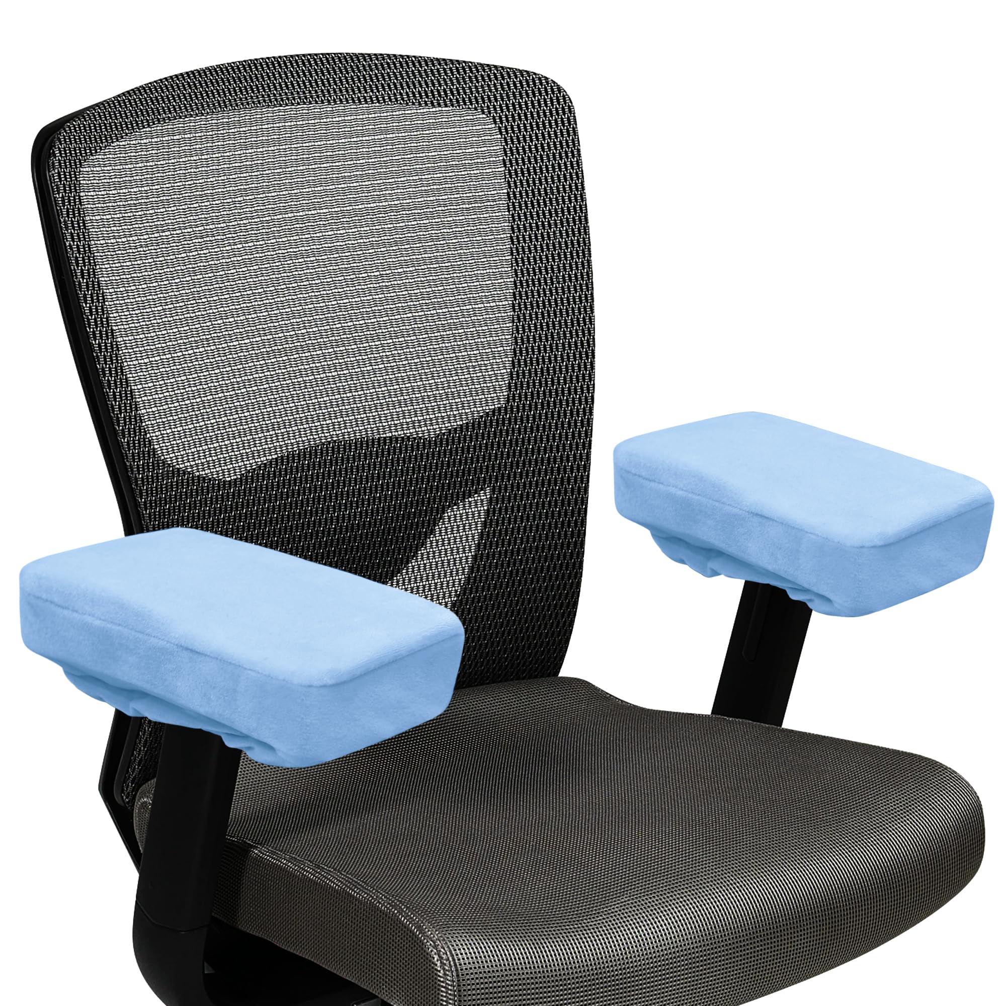SPRING SEAON Office Chair Arm Covers Soft Memory Foam Arm Rest Pads Short Plush Gaming Chair Armrest Cushion Provide Cushioning for Elbows and Forearms 2 Pack Chair Covers for Arms Light Blue