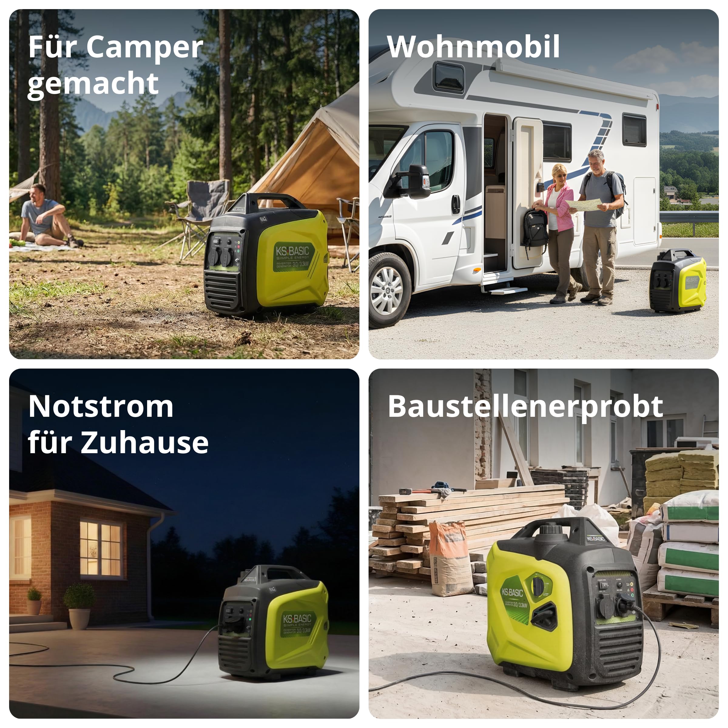 K&S BASIC KSB 33i S Inverter-Benzingenerator 3,3kW, stromerzeuger Inverter hat stabile Ausgangsspannung,schallgedämmten Gehäuse, Benzin notstromaggregat mit 100% Kupferwicklung,generator Inverter