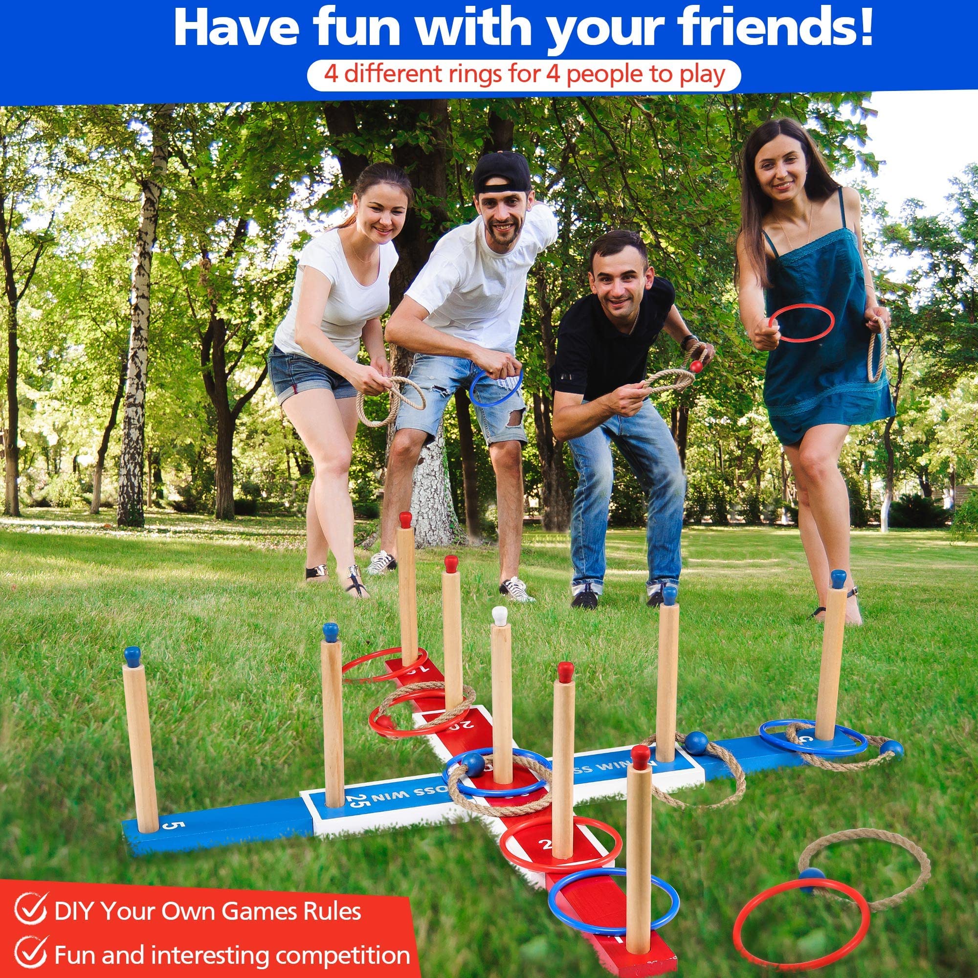 Meonum Ring Tossing Game, Detachable 30 Inch Wooden Large Rings Toss