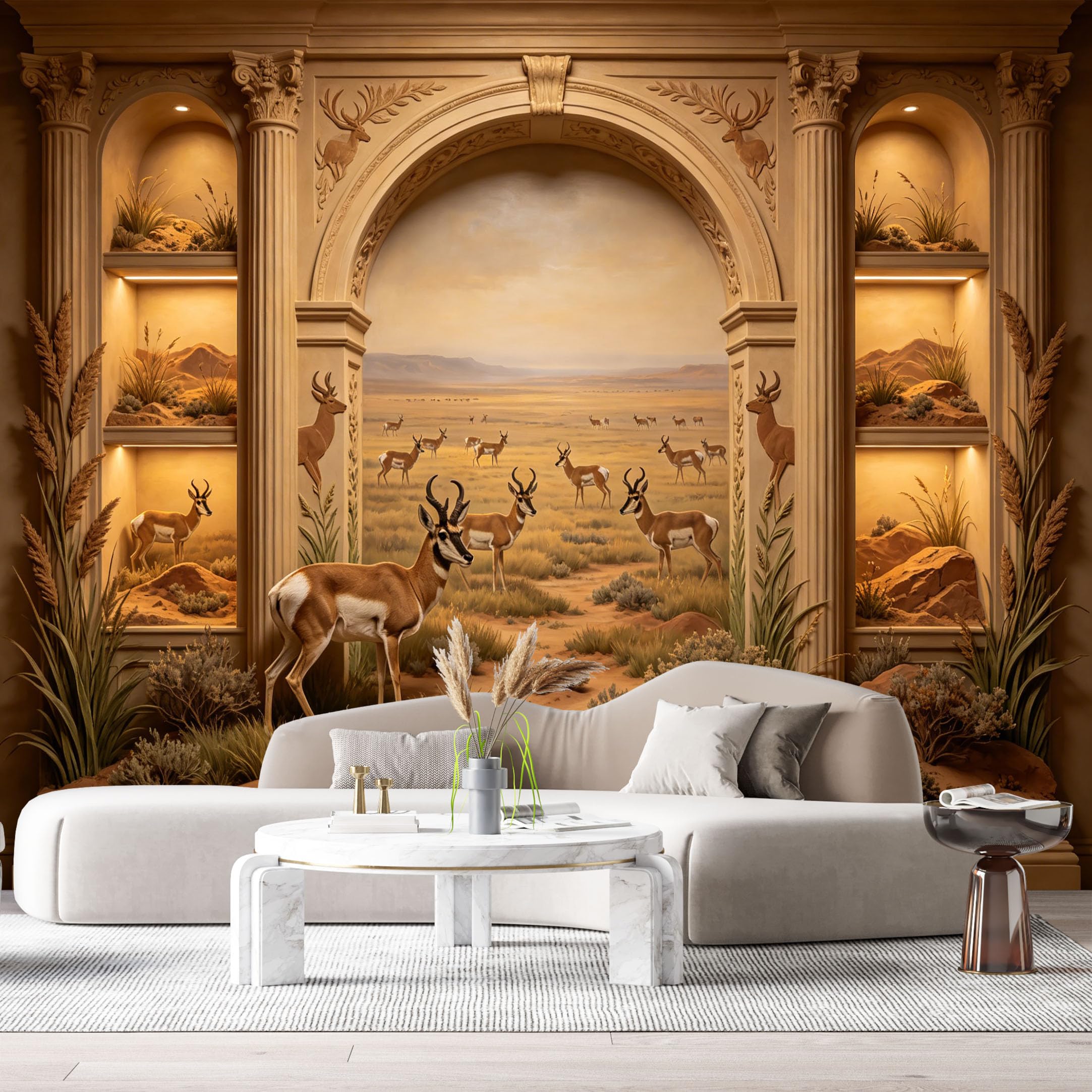 Custom Size Wall Murals Antelope Desert Landscape Archway 3D Trompe L'Oeil SelfAdhesiveWall Fabric Removable Wallpaper Wall Decor for Living Room Bedroom Bathroom