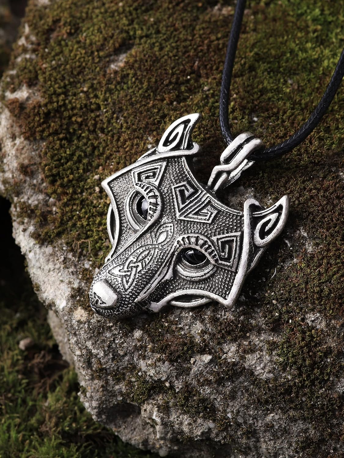 HAQUIL Wolf Necklace, Viking Wolf Head Pendant, Faux Leather Cord, Viking Jewelry Gift for Men and Women - Image 4