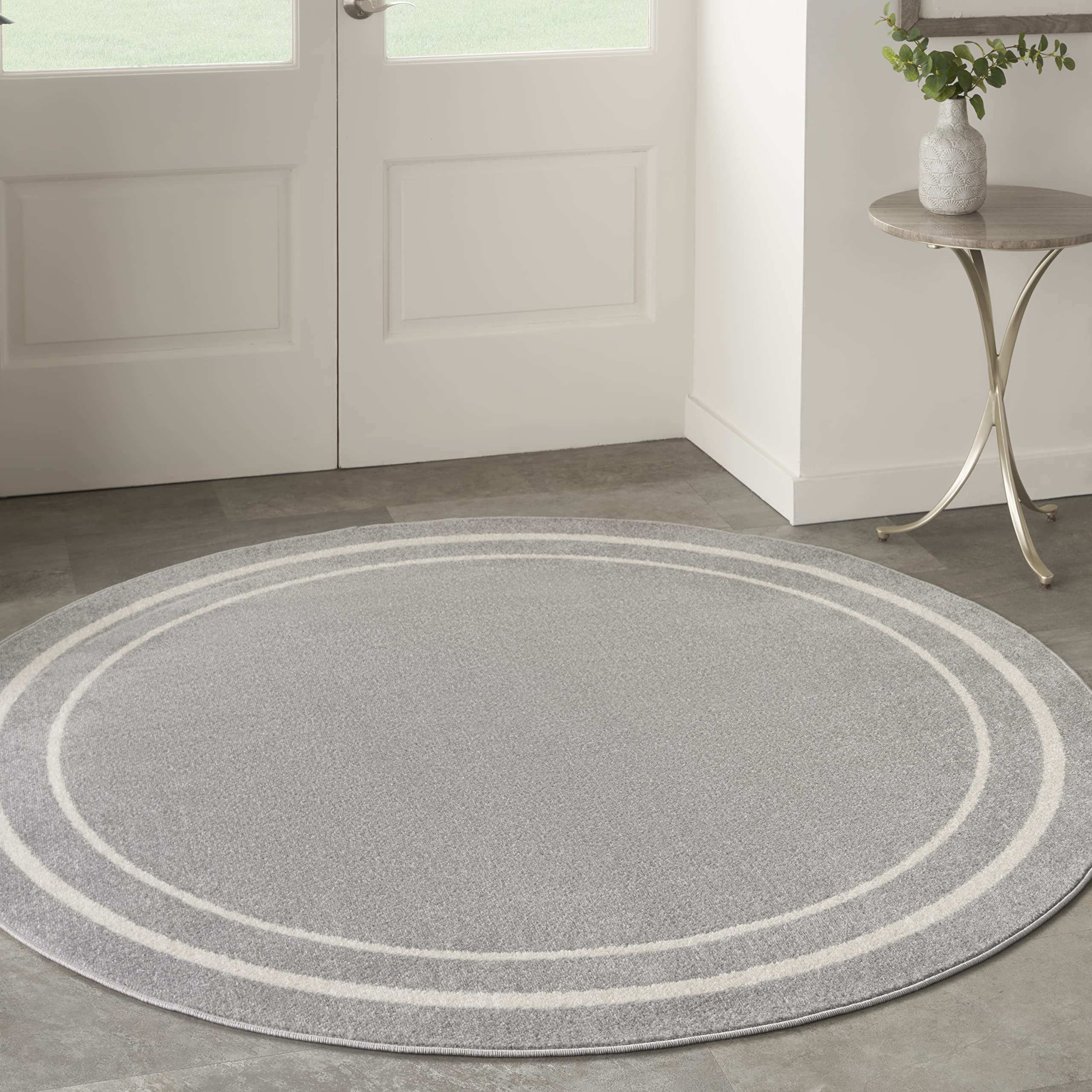 Nourison Home Nourison Essentials Grey Ivory 4' x Round Area Rug - Easy Clean, Non Shedding, Bed Room, Living Room, Dining Room, Kitchen (4' x Round)