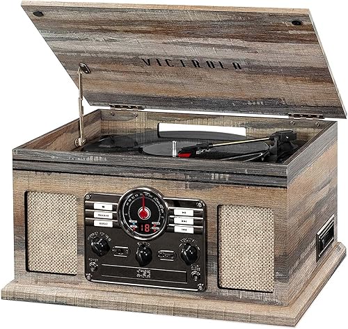 Miniatura 2 de Victrola Nostálgico reproductor de discos Bluetooth 6 en 1 y centro multimedia con altavoces integrados, tocadiscos de 3 velocidades, reproductor de