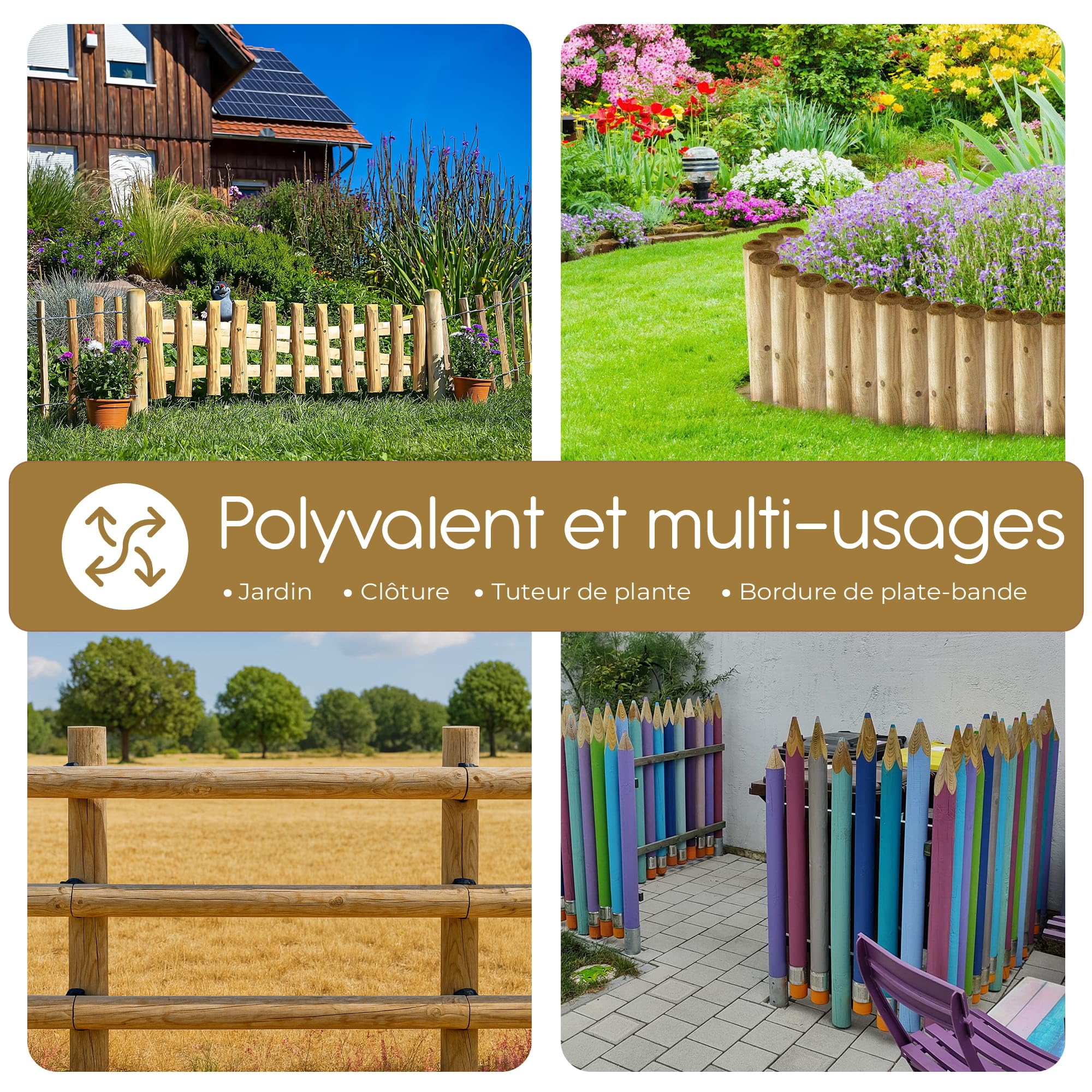 BooGardi Poteaux de clôture en Bois · 39 Tailles · Ø 8 cm Longueur 50 cm 5 pièces · Piquet Bois Sec Autoclave Classe 4 · Poteau Rond pour clôture, Jardin et Bordure
