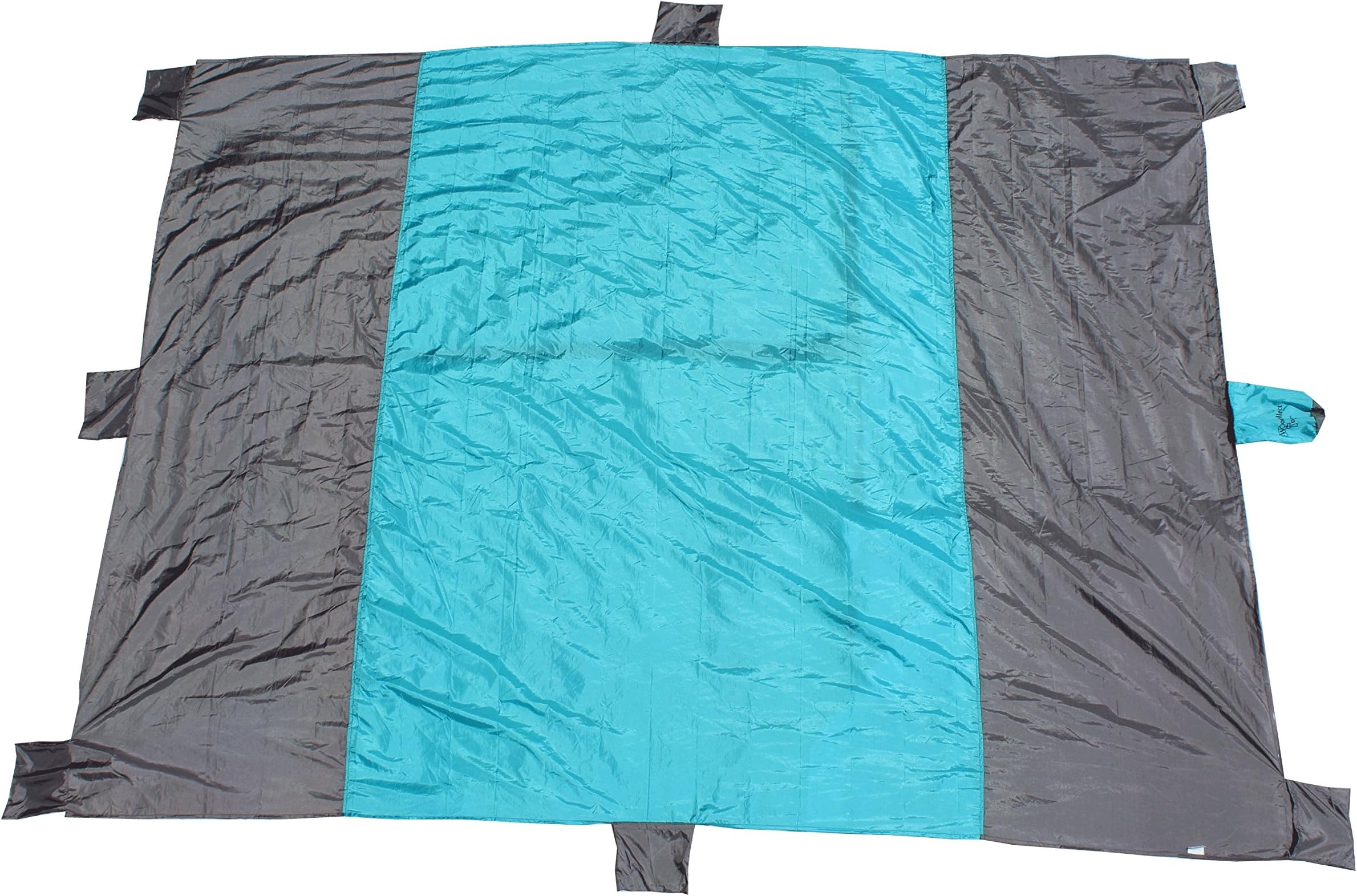 Beach Blanket with 6 Sand Pockets - Folds up into Very Small Pouch - Perfect for Camping, Beach, Parks, Relaxing