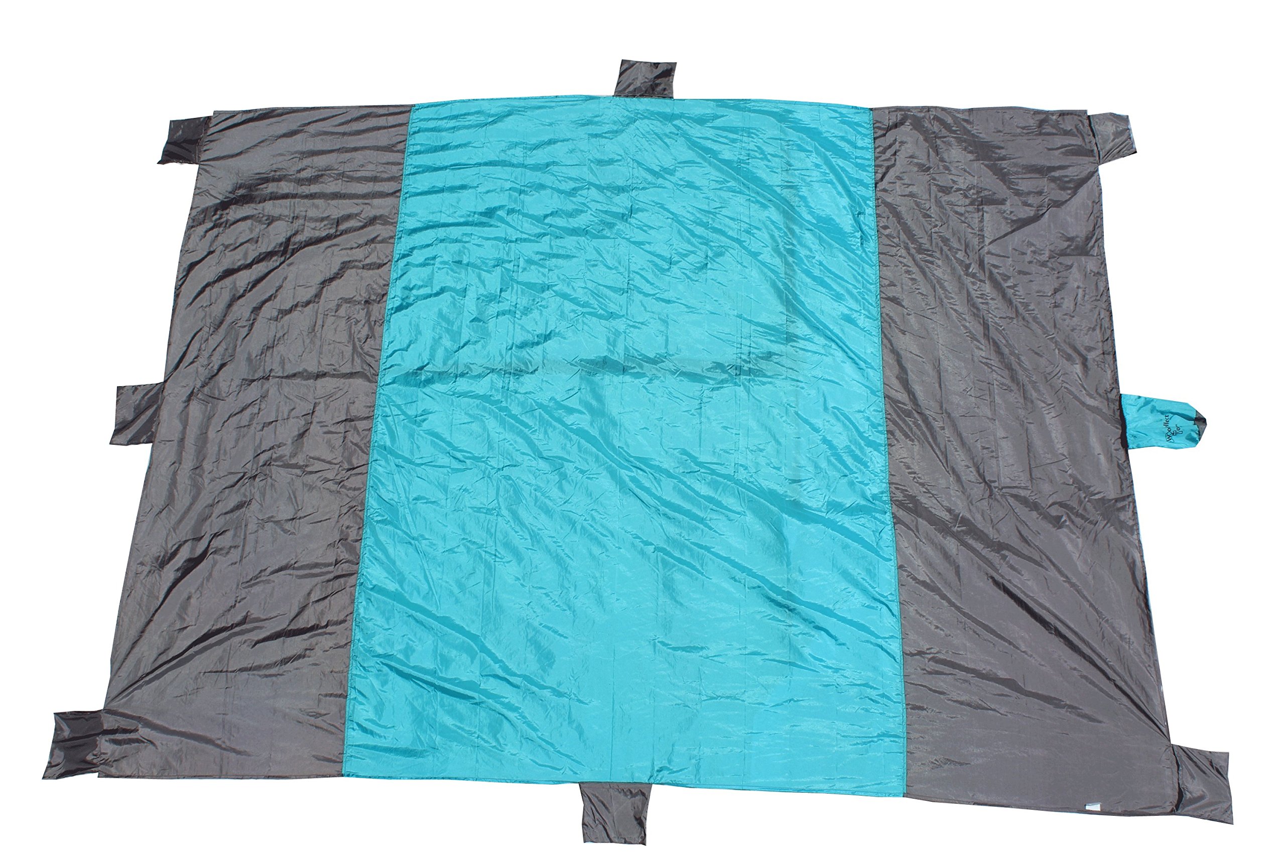 Beach Blanket with 6 Sand Pockets - Folds up into Very Small Pouch - Perfect for Camping, Beach, Parks, Relaxing
