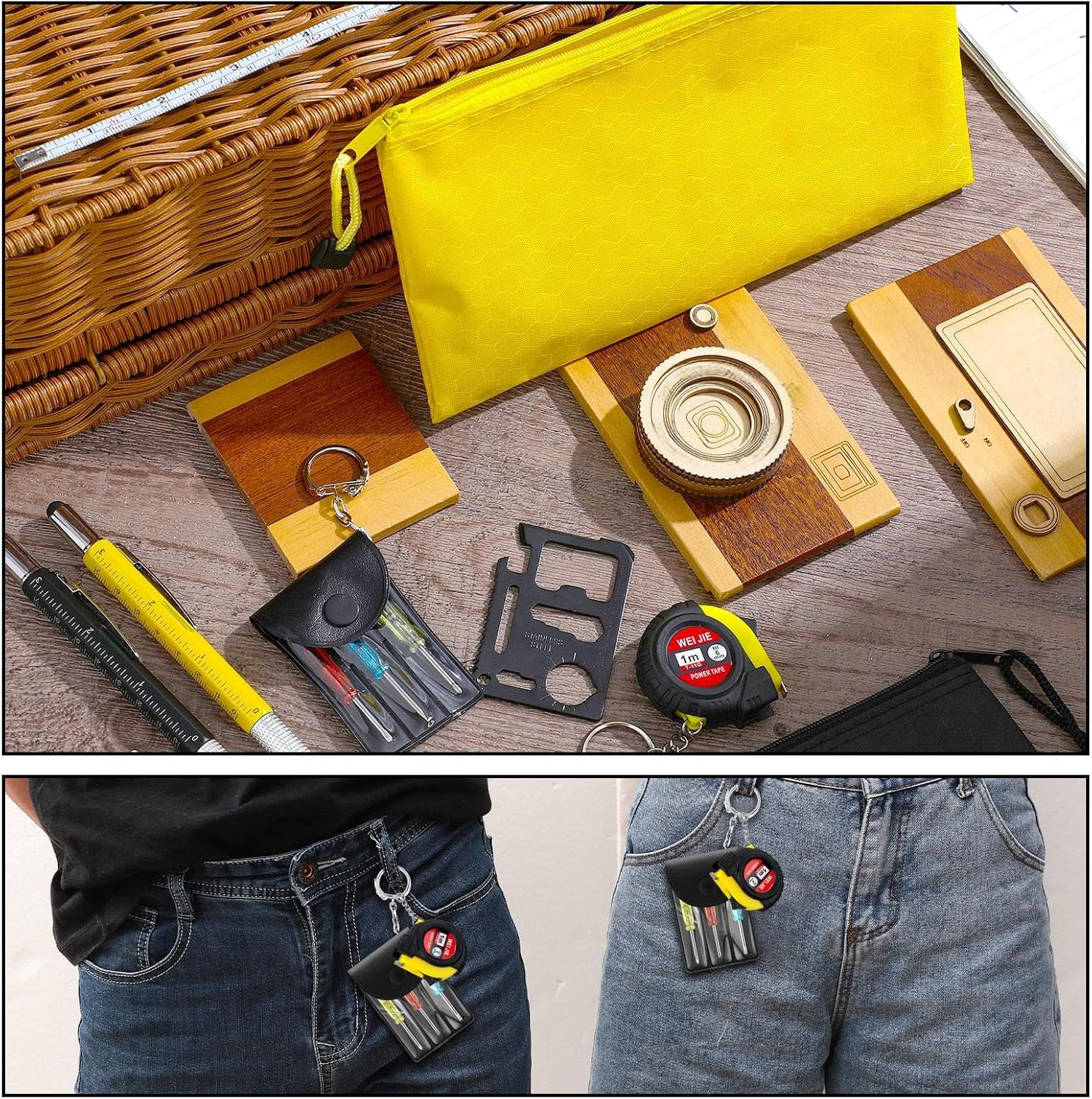 Lasnten 125 Pcs Mini Tape Screwdriver Keychain Set Bulk Father's Day Men Gifts Multitool Pen Card Tool Bag Pouch Adult Pinata Stuffers for Men Husband Gifts (Multicolor)
