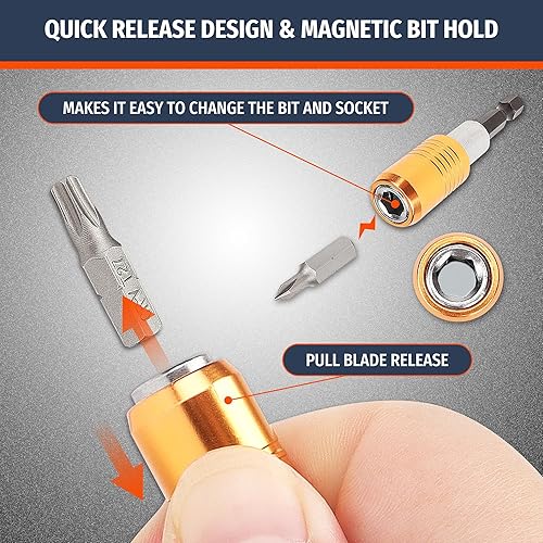 Miniatura 4 de PRIDE&CRAFT Juego de puntas de destornillador de 102 piezas con soporte de brocas de liberación rápida de 14 pulgadas, juego de puntas de