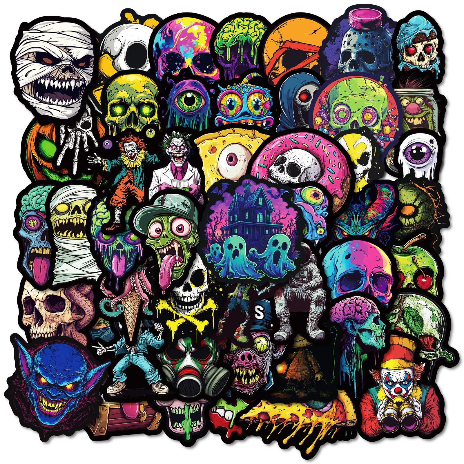 50 calcomanías góticas de terror para botella de agua para laptop, calcomanías de monstruo de calavera para álbumes de recortes, equipaje, guitarra, monopatín, bicicleta, coche, calcomanías