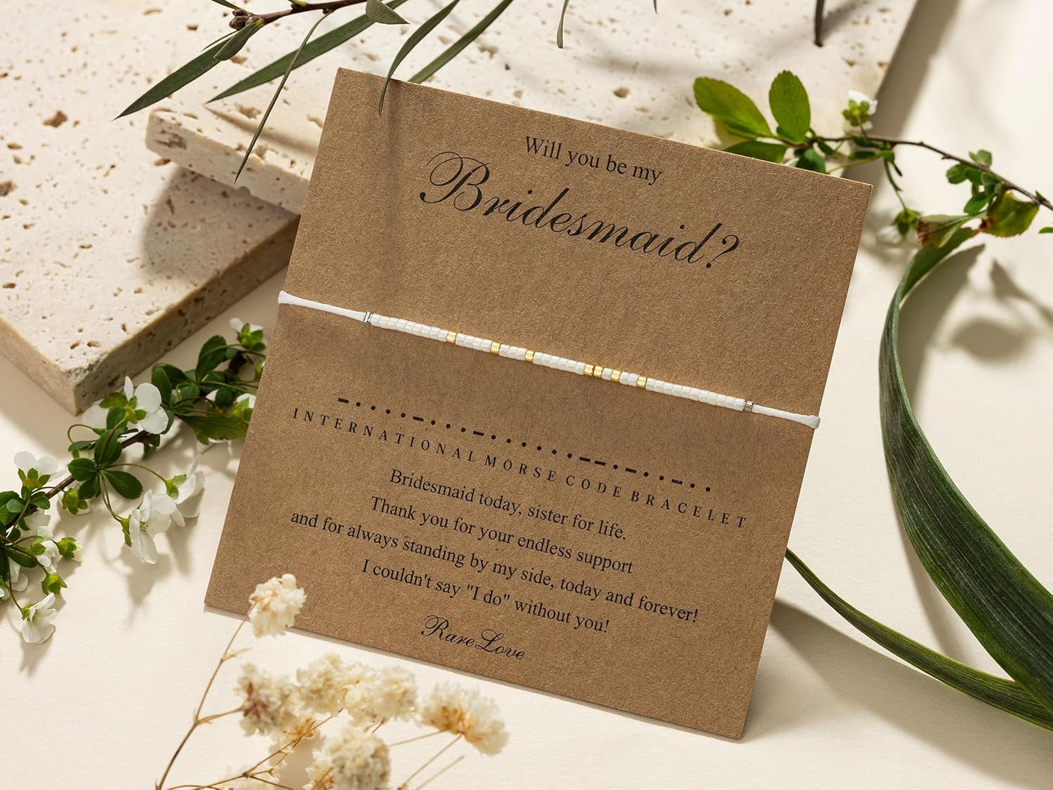 RareLove Bridesmaid Proposal Gifts Will You Be My Bridesmaid Morse Code Beaded Bracelet for Women Bachelorette Gifts White Gold Pony Seed Tiny Beads - Image 4