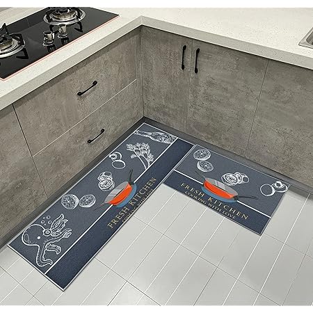 Set 2 Tappetini Da Cucina Antiscivolo - Lavabili, 43x75 Cm E 43x150 Cm, Colore Nero