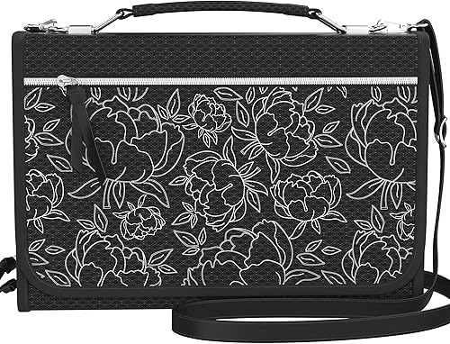 Miniatura 8 de DEHITE Fundas para la Biblia para mujer, tamaño XXL, color negro, para libros de hasta 10.1 x 7.0 x 1.9 pulgadas, bolsillo con cremallera, ranuras