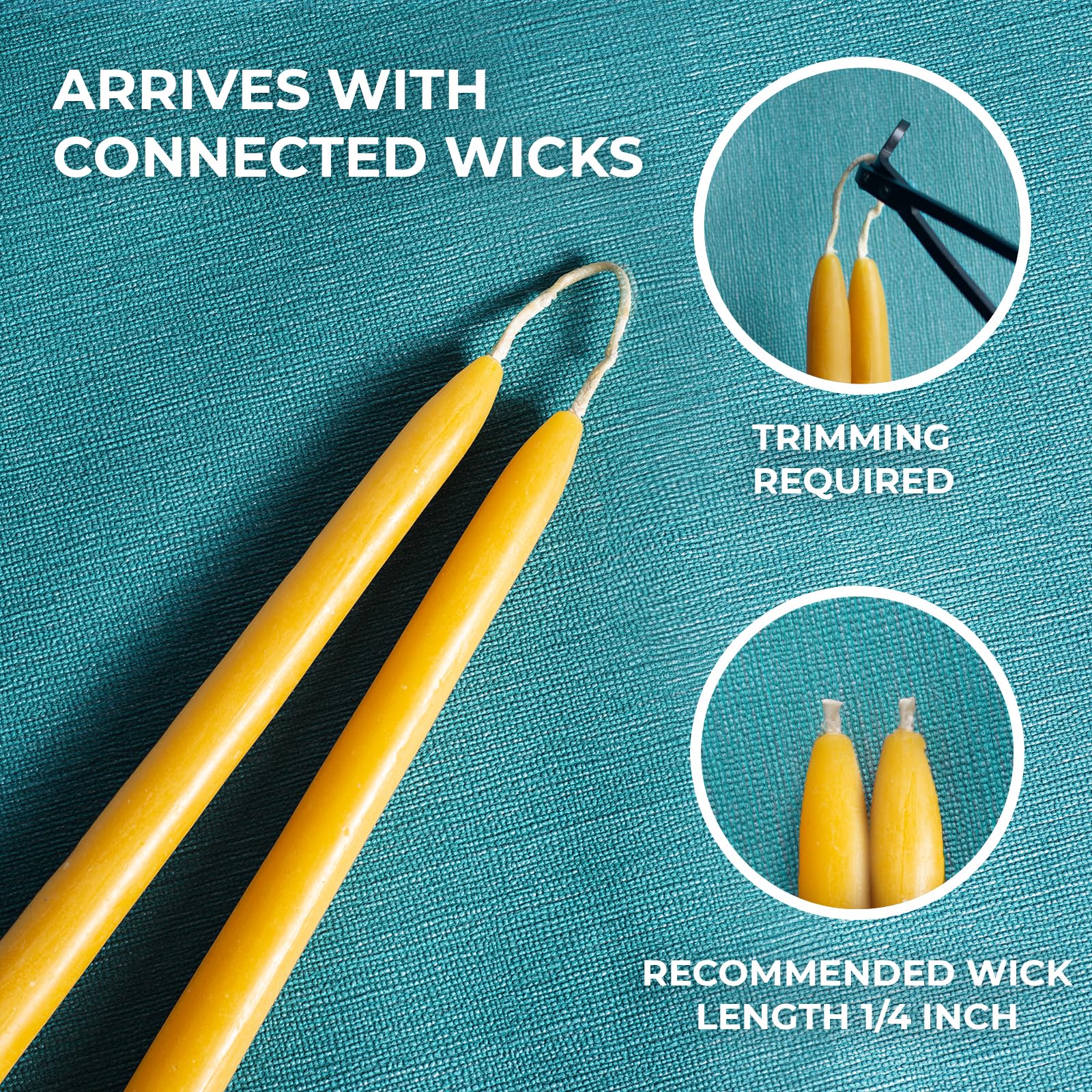 Simeitol Lot De 4 Bougies Cire D'abeille Pure 25,4cm - 9h De Combustion Naturelle Sans Fumée