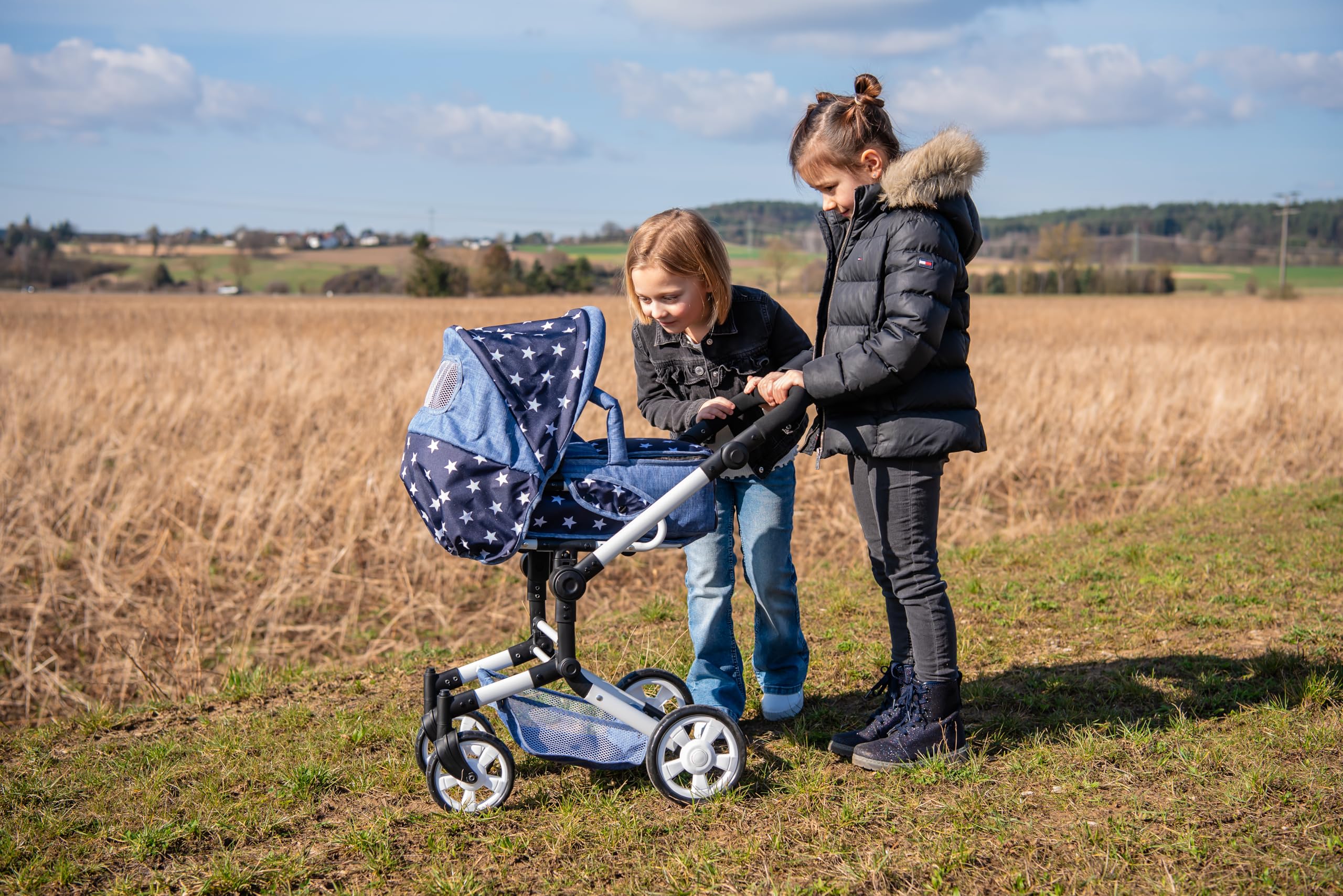 Bayer Chic 2000 - Cochecito de muñecas Jara, 2 en 1 con Bolsa de Transporte extraíble, Carrito para muñecas para niños de 4 a 8 años, Estrellas Marinas