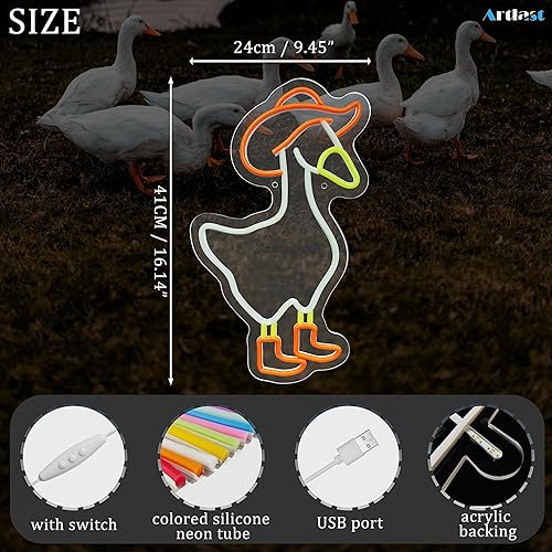 Miniatura 2 de Letrero de neón de ganso de vaquero con sombrero de vaquero y botas, luz LED de neón para decoración de habitación de niños, bonito letrero de ganso