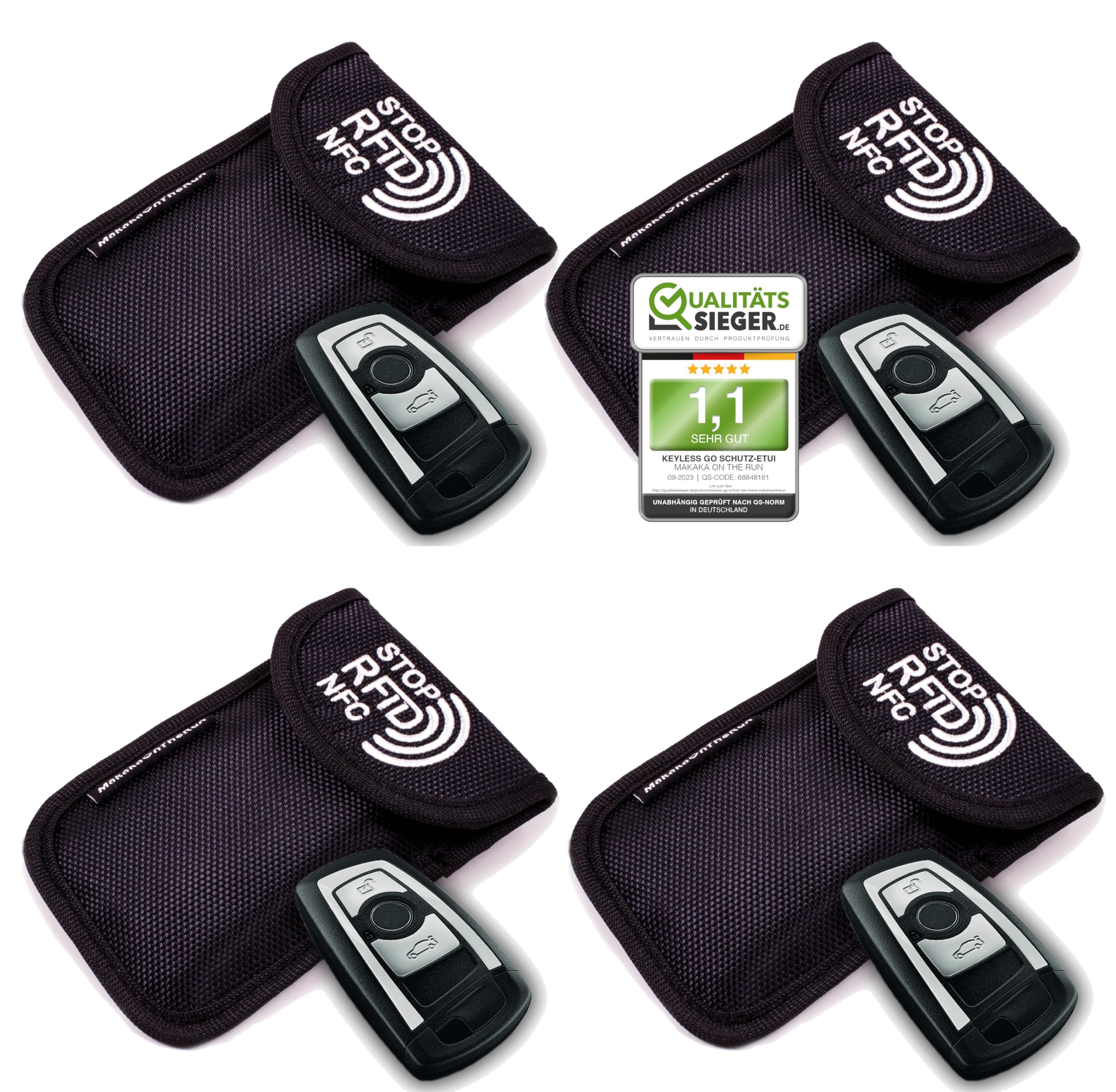 MakakaOnTheRun Funda para llave de coche - Keyless Go Protección con 2 compartimentos de protección RFID, funda para llaves de coche para todos los vehículos de la UE, Asia y América