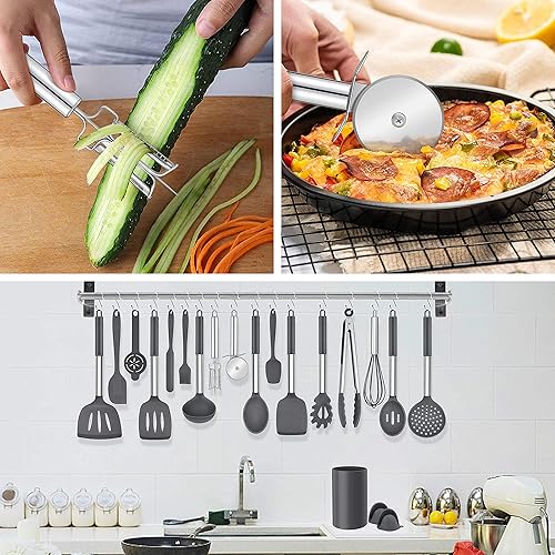 Miniatura 5 de LIANYU Juego de 43 utensilios de cocina de silicona, espátula con soporte, resistentes al calor, utensilios de cocina antiadherentes, mango de acero