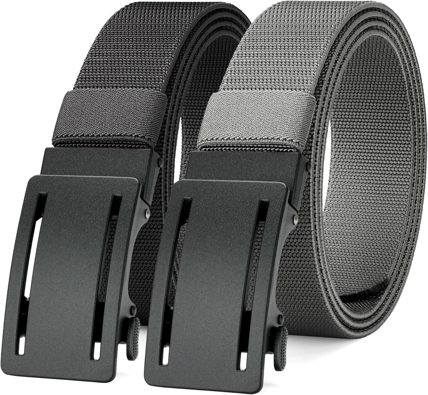 MILORDE Men's 2Pack Nylon Ratchet Belts, 1.38" Casual Web Click Belt for Jeans, Business Dress, Adjustable Trim to Fit