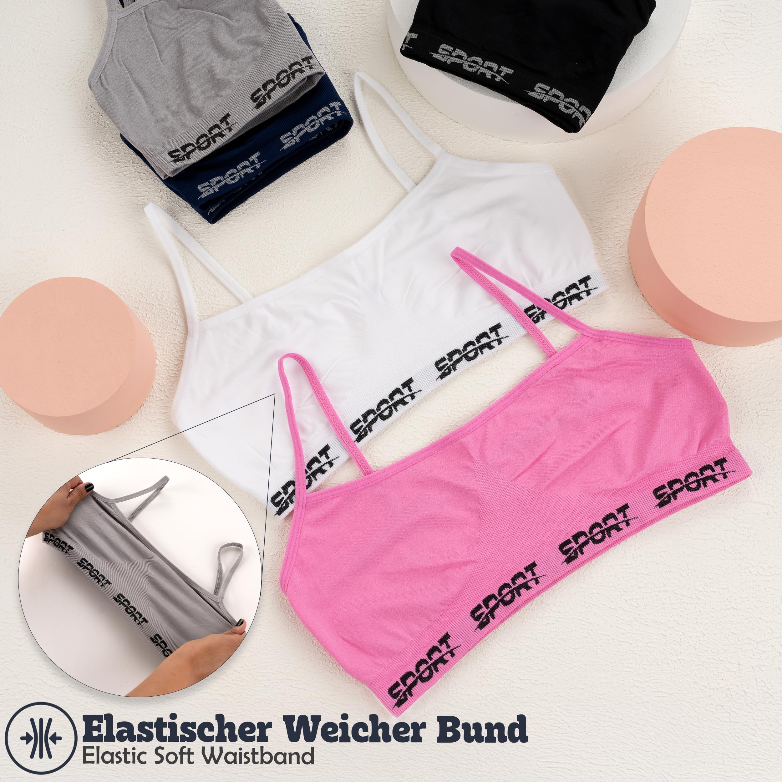 LOREZA ® 5 Bustiers pour Filles en Microfibre Soutien-Gorge de Sport sous-vêtements avec Dos Croisé et Bretelles Spaghetti 10 à 16 Ans