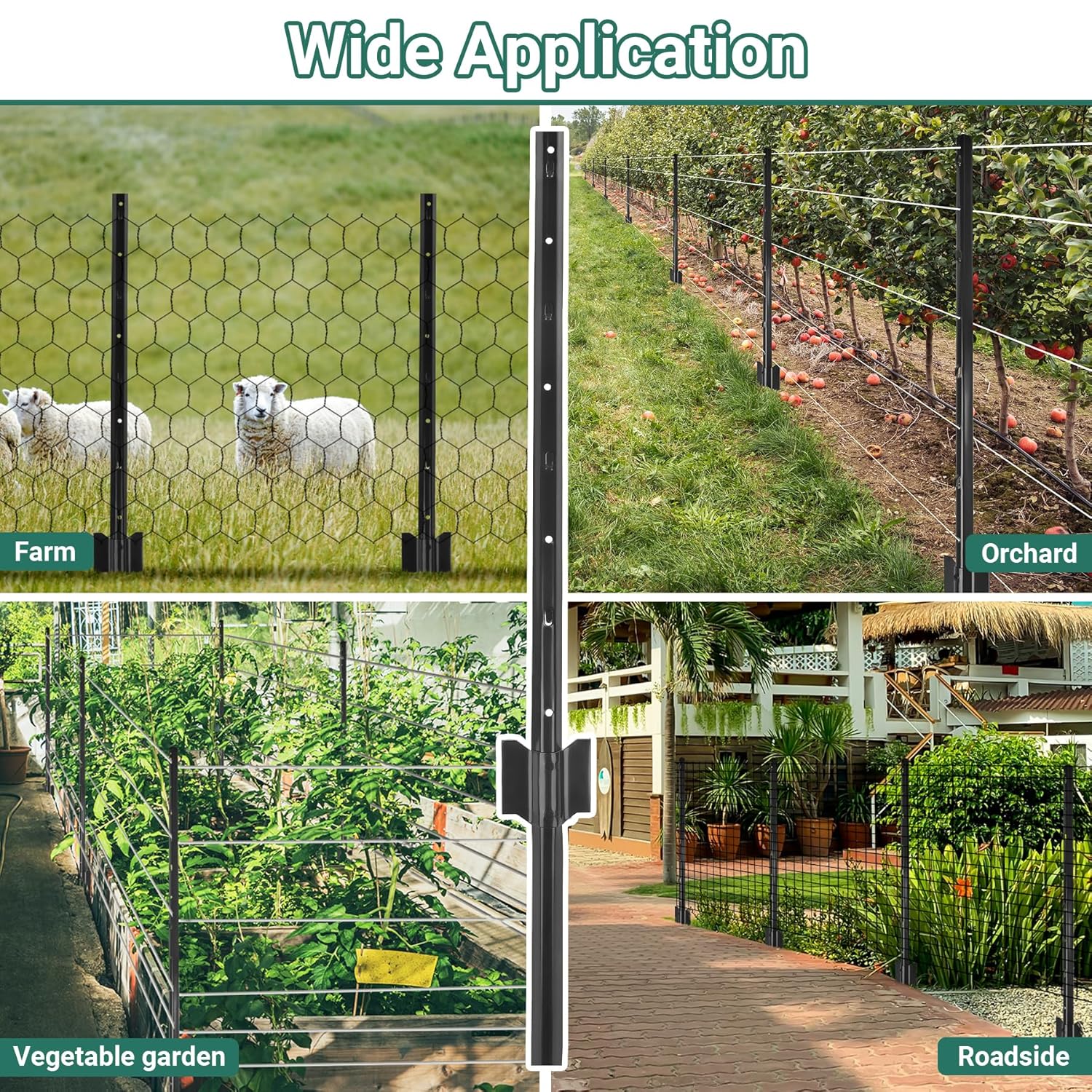Metal Fence Posts, 3 FT Black Heavy Duty U Posts, No Dig T Posts for Fences Wire Mesh, Perfect for Temporary Fencing, Electric Fence Wire, Corner Anchor - 10 Packs