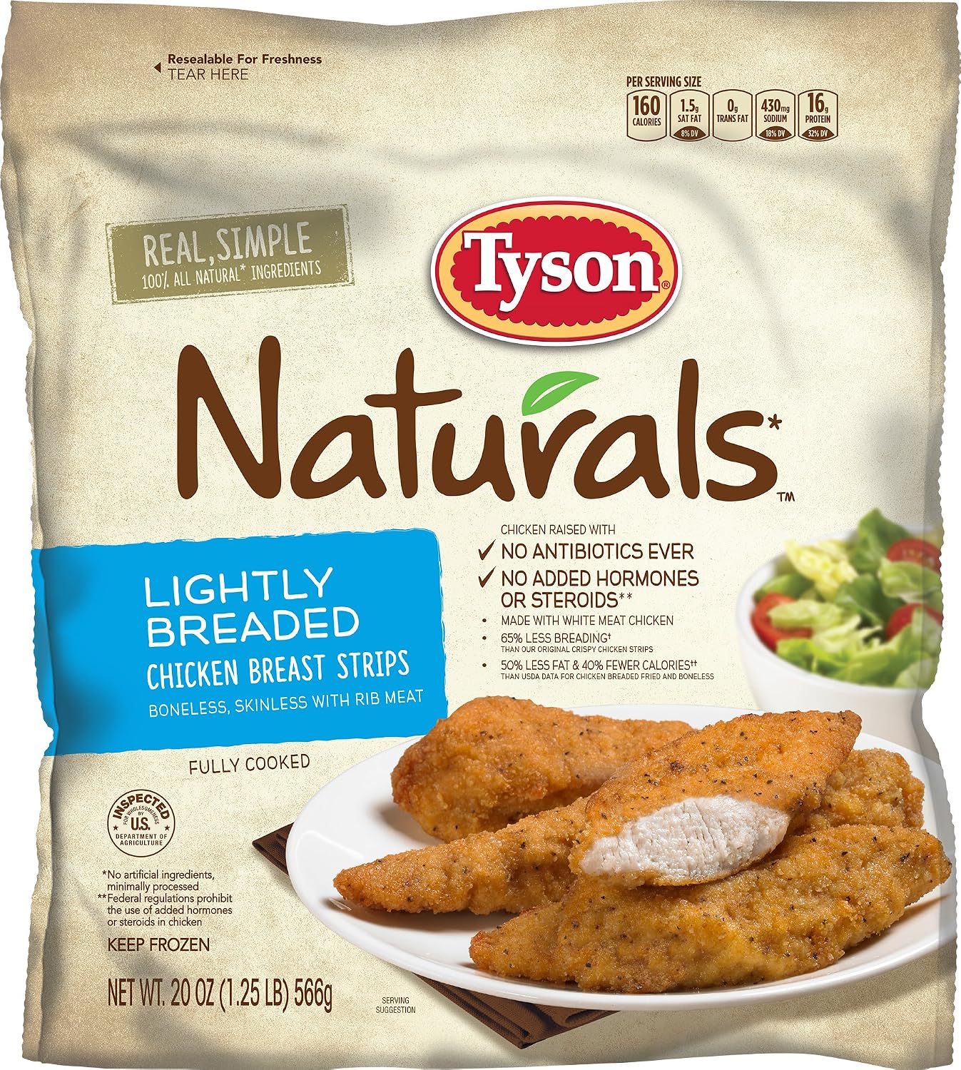 Tyson Naturals Lightly Breaded Chicken Strips, 20 oz. (Frozen)