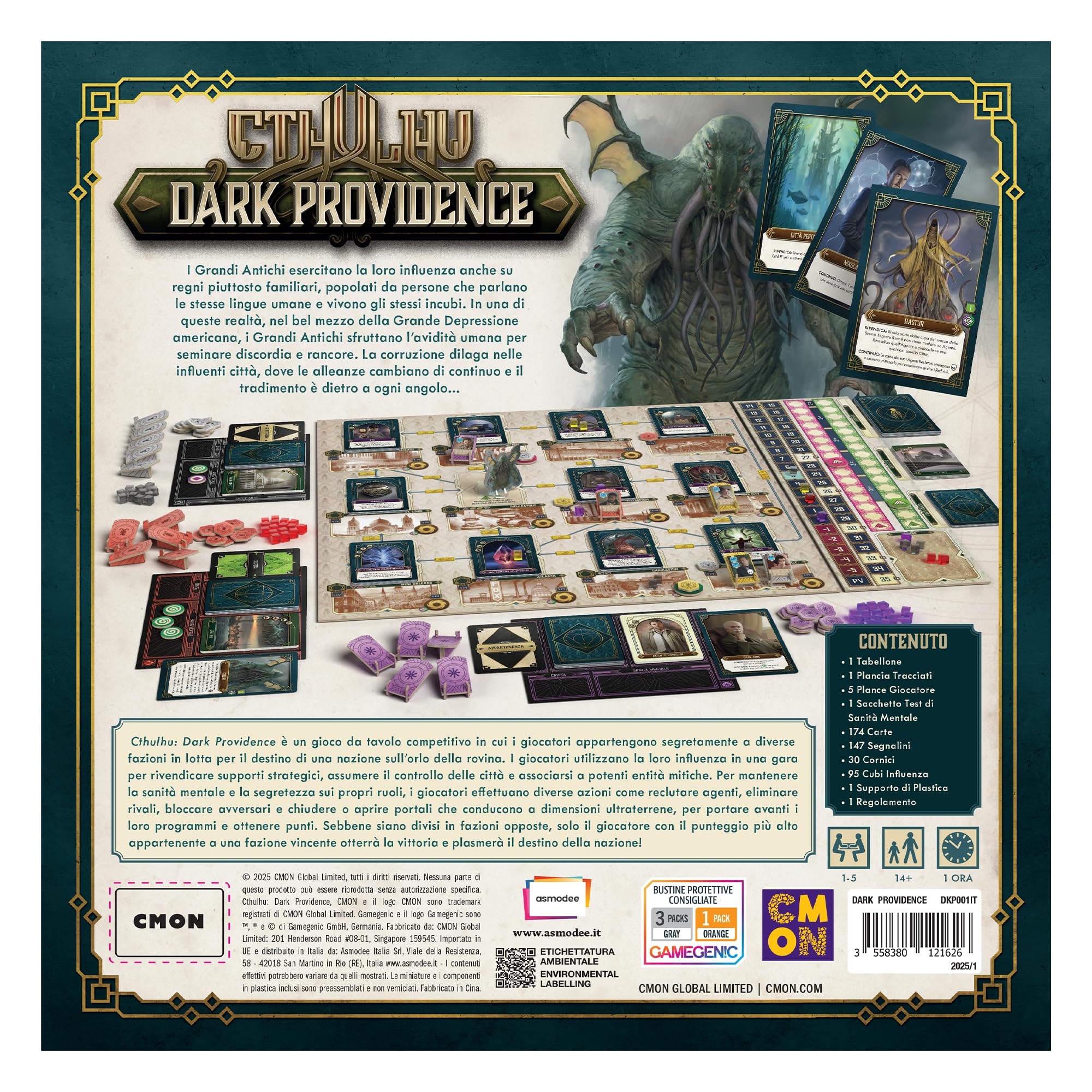 Asmodee – Cthulhu: Dark Providence – Revela la Oscura conspiración Entre Estrategia y Misterio – Juego de Mesa competitivo de Cartas y Control – 1-4 Jugadores – 14+ años – Edición en Italiano