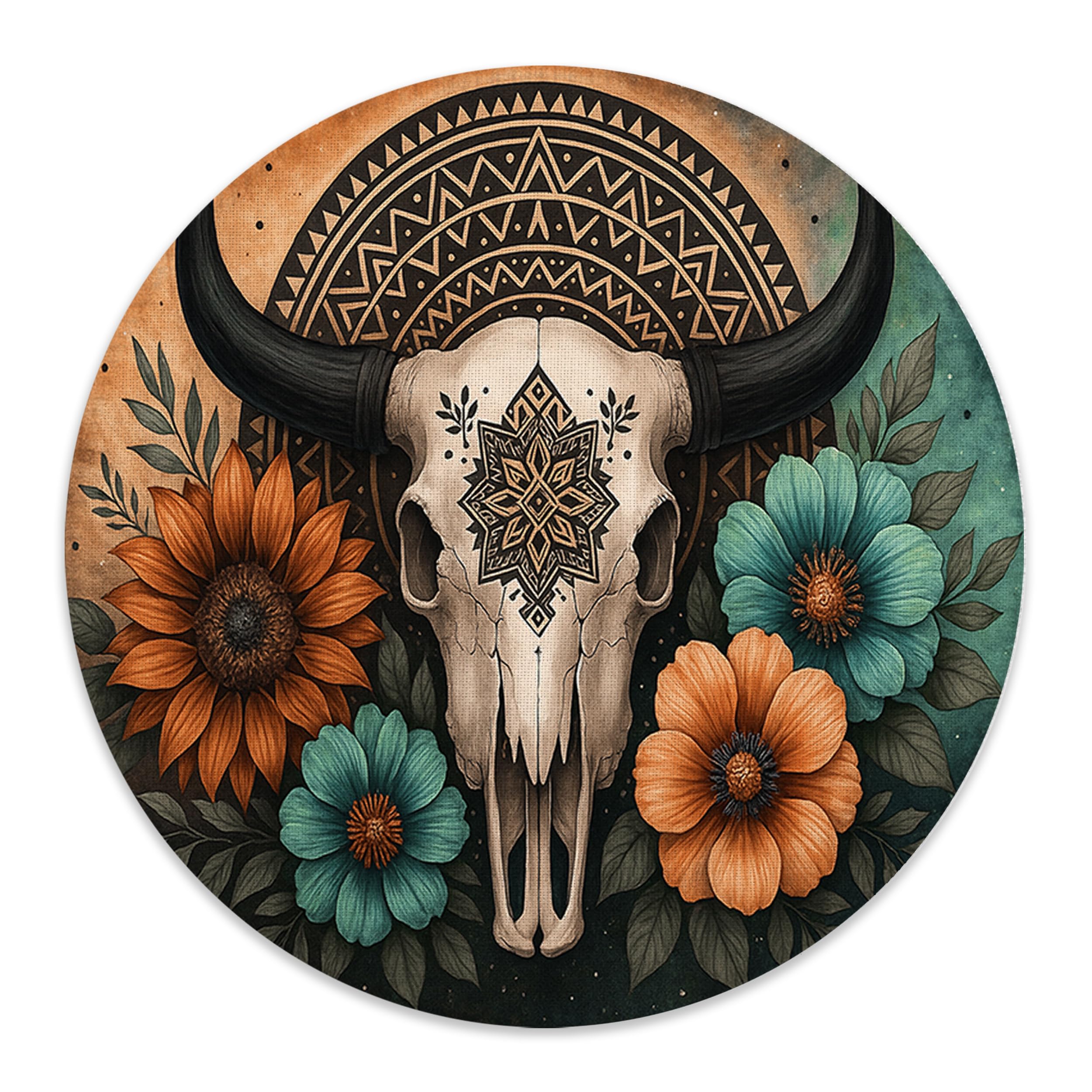 Vintage Boho Western Floral Bull Skull Mouse Pad for Desk Mystical Cow Skull Flower Western Mousepad for Work