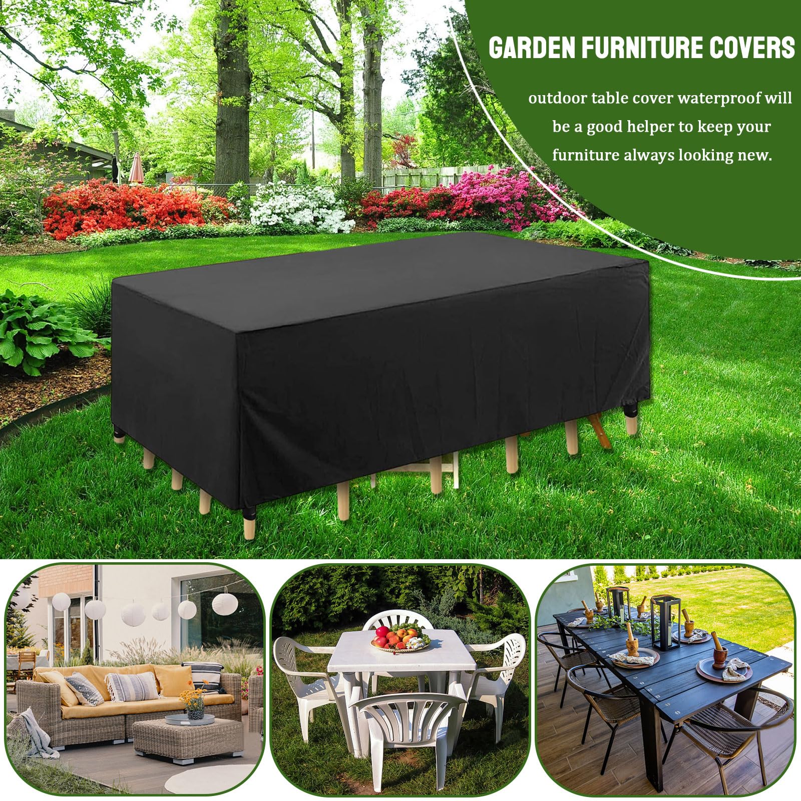 Copertura Per Mobili da Giardino 300x90x50cm 420D Oxford Copertura Protettiva Impermeabile, Copertura Rettangolare per Tavolo da Patio, Copertura Tavolo Esterno, Resistente Ai Raggi Uv Copridivano
