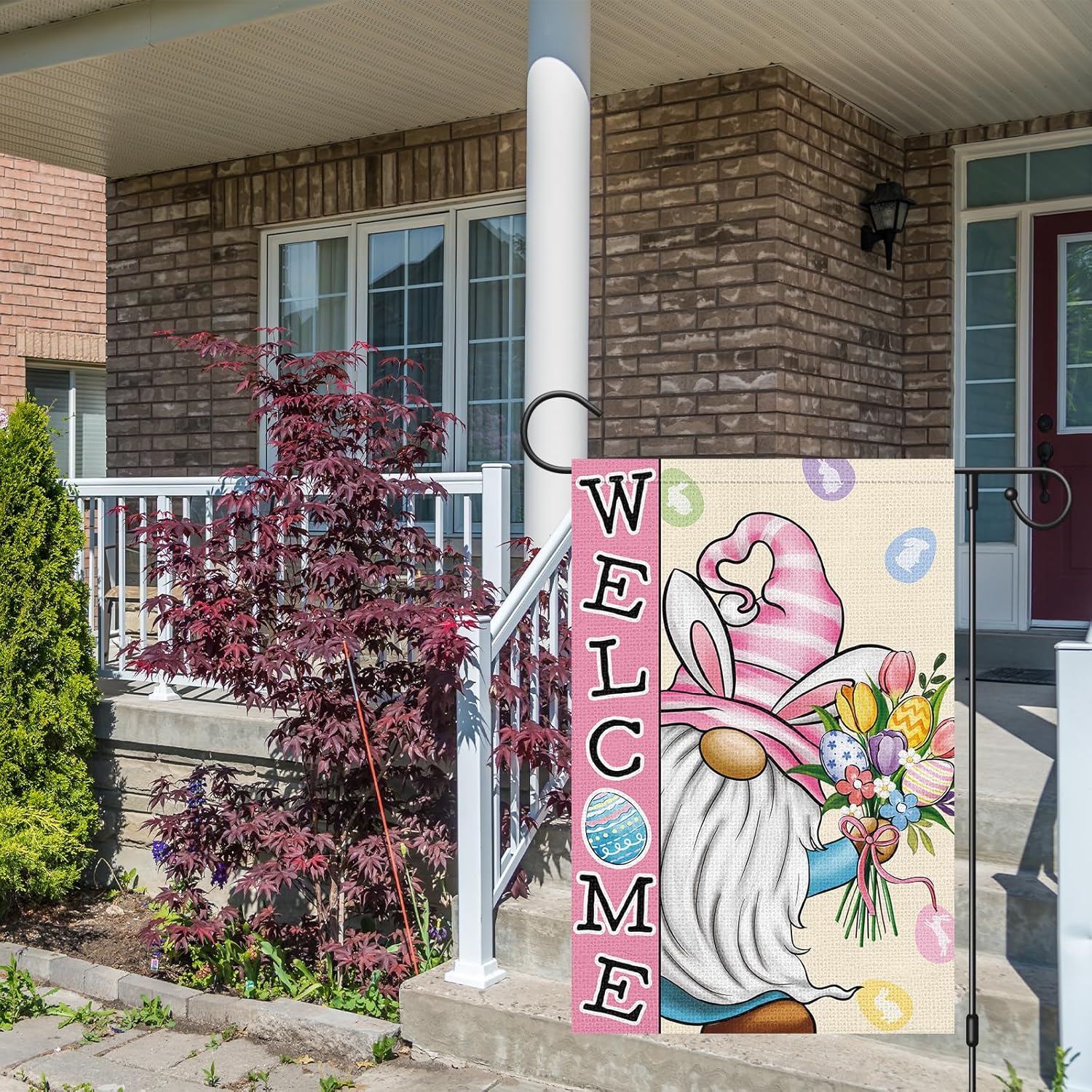 Easter Garden Flag 12×18 Double Sided, Vertical Burlap Gnome Floral Easter Eggs Welcome Yard Flags Outside Holiday Outdoor Decoration - Image 4