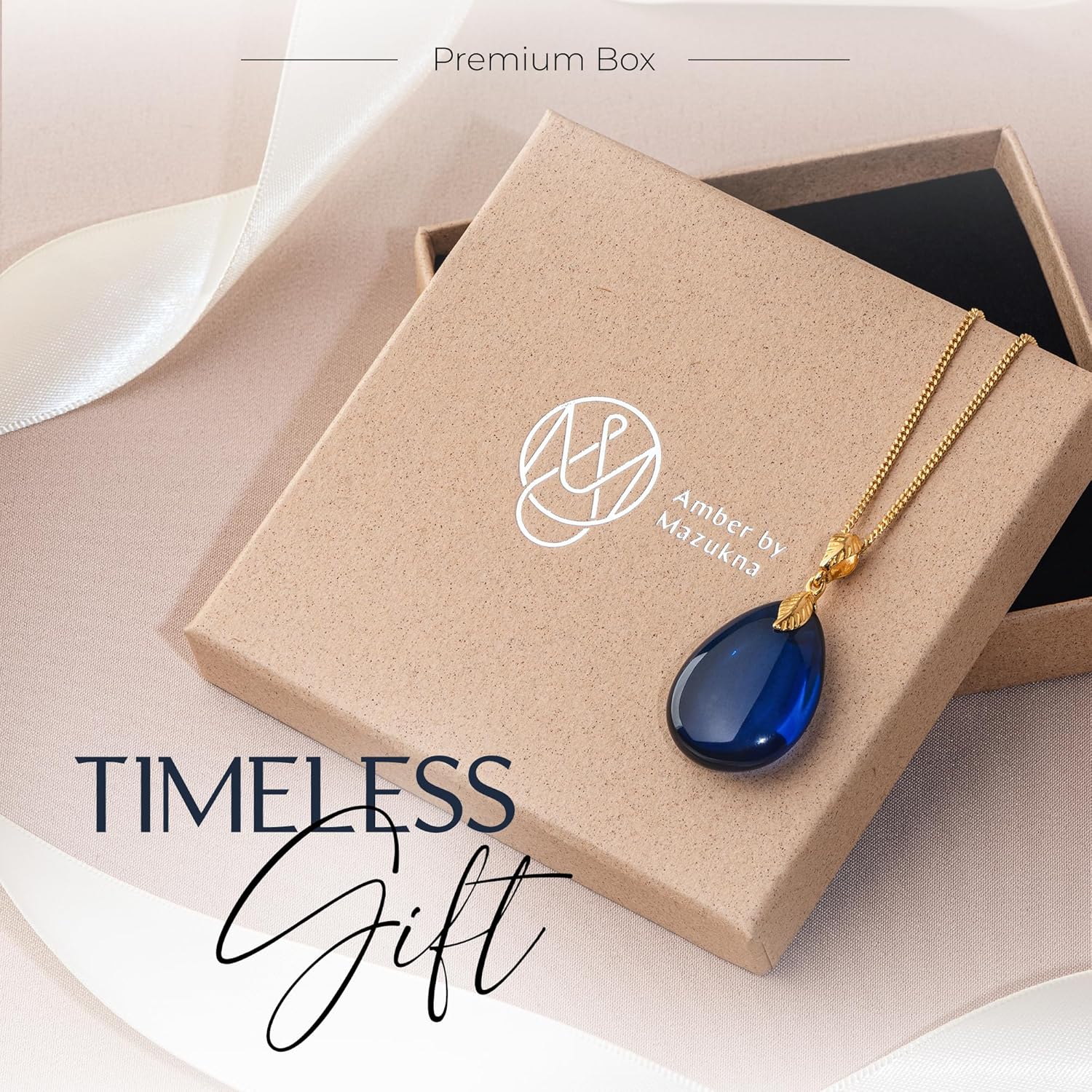 Blue Amber Pendant Necklace for Women, Gold Plated Sterling Silver Chain, Dark Blue Gemstone Drop Pendant, Dainty Ladies Jewelry - Image 5