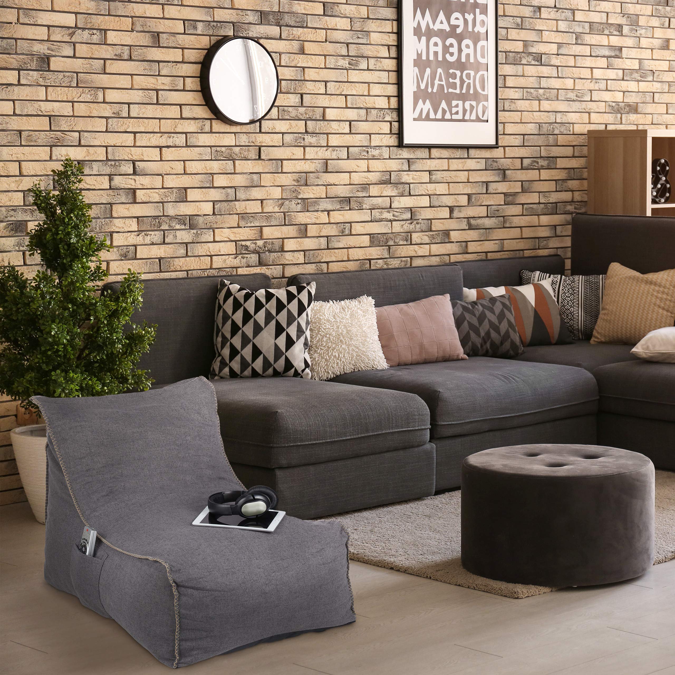 Relaxdays Pouf Poire, avec Dossier, Coussin Sol XXL, Adultes, Doux, intérieur, Mousse, siège géant, Gris
