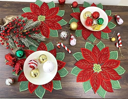 Miniatura 3 de Camino de mesa de flores de Pascua bordadas de Navidad rojo y verde para decoración de mesa de Navidad en el hogar, cena, Navidad, 14 x 36 pulgadas
