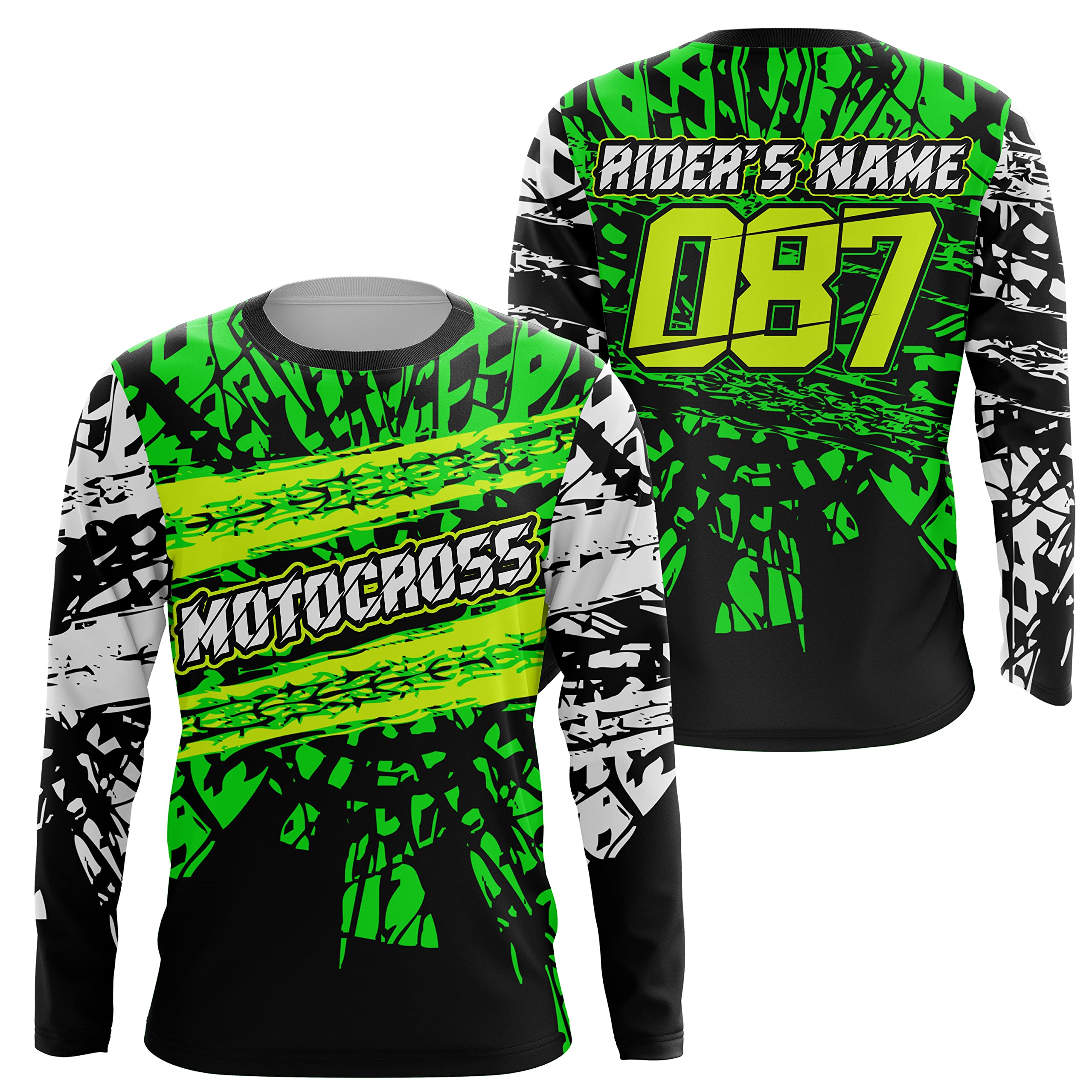 PIONAMZIOZ Custom Motocross Jersey Youth Mens UPF30+ Green Dirt Bike Shirt MX Racing Off-Road Motorcycle Shirt for Kid&Adult (Green 04)